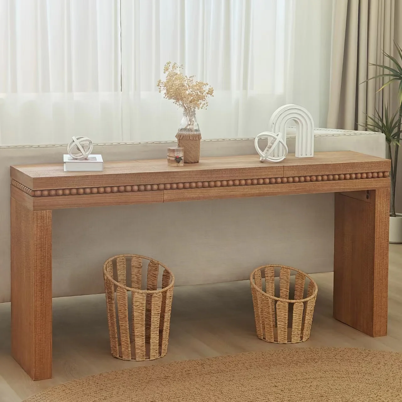 Beholden Console Table with Read Wood Beads Decoration