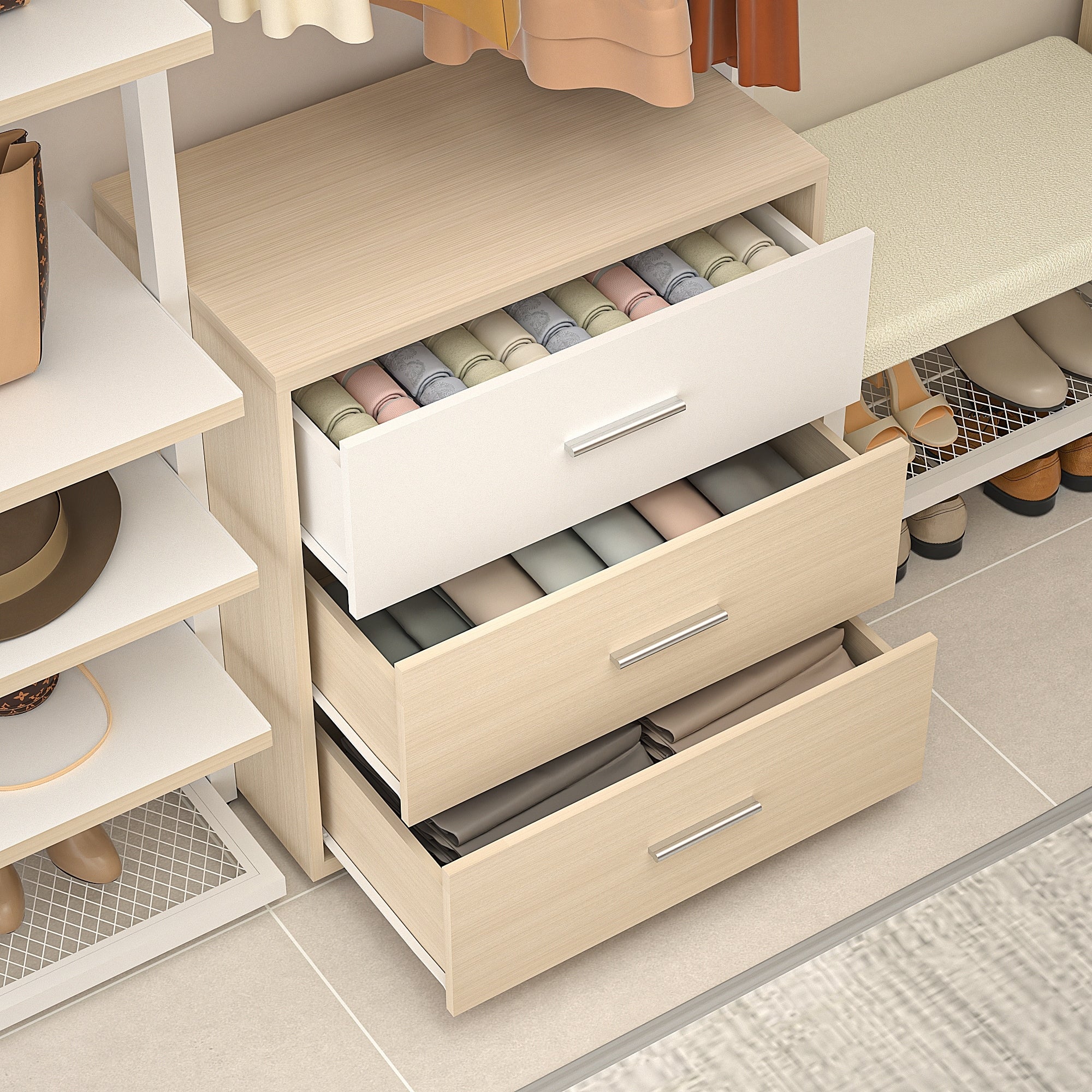 Walk in Closet System with 6 Closet Drawers, 96'' Multifunctional Clothes Rack Closet Organizer