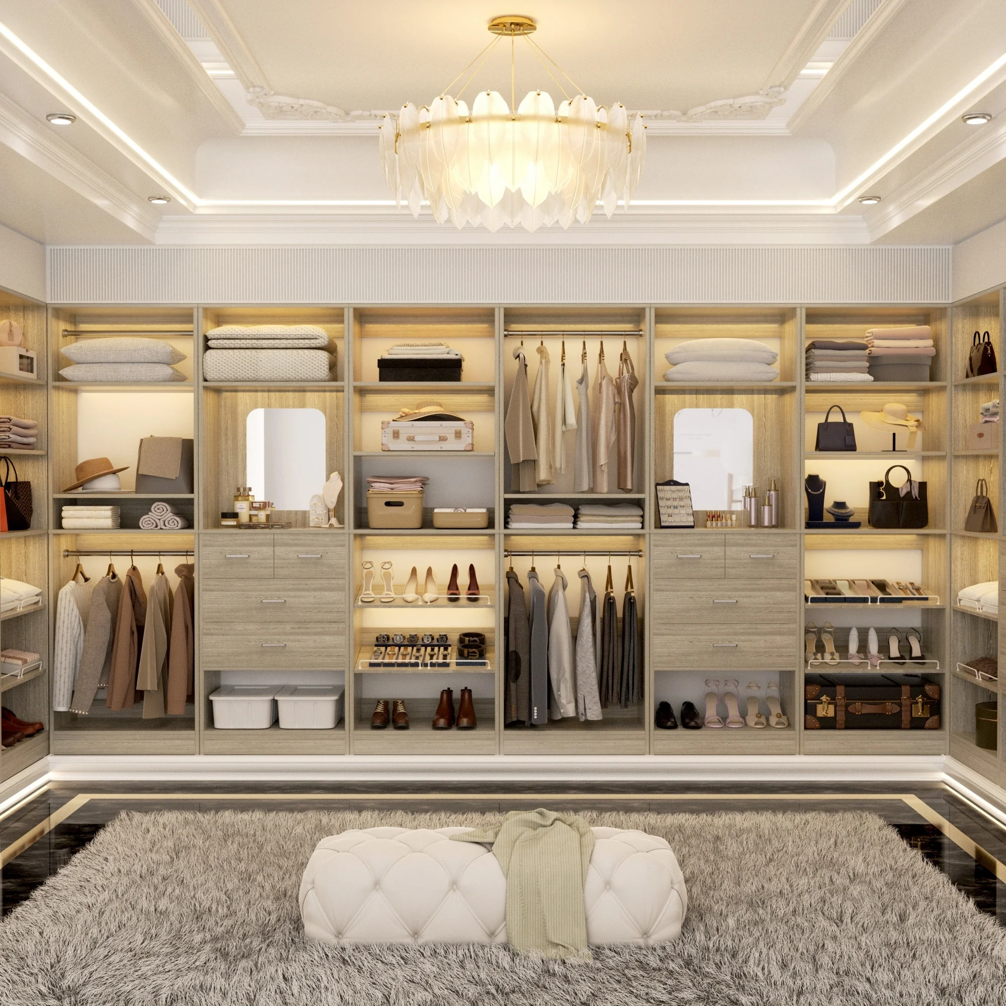 Cimly Set of 3 Freestanding Closet System with Drawers and Shoe Racks, 75'' Closet Organizer with Hanging Rods and Mirror