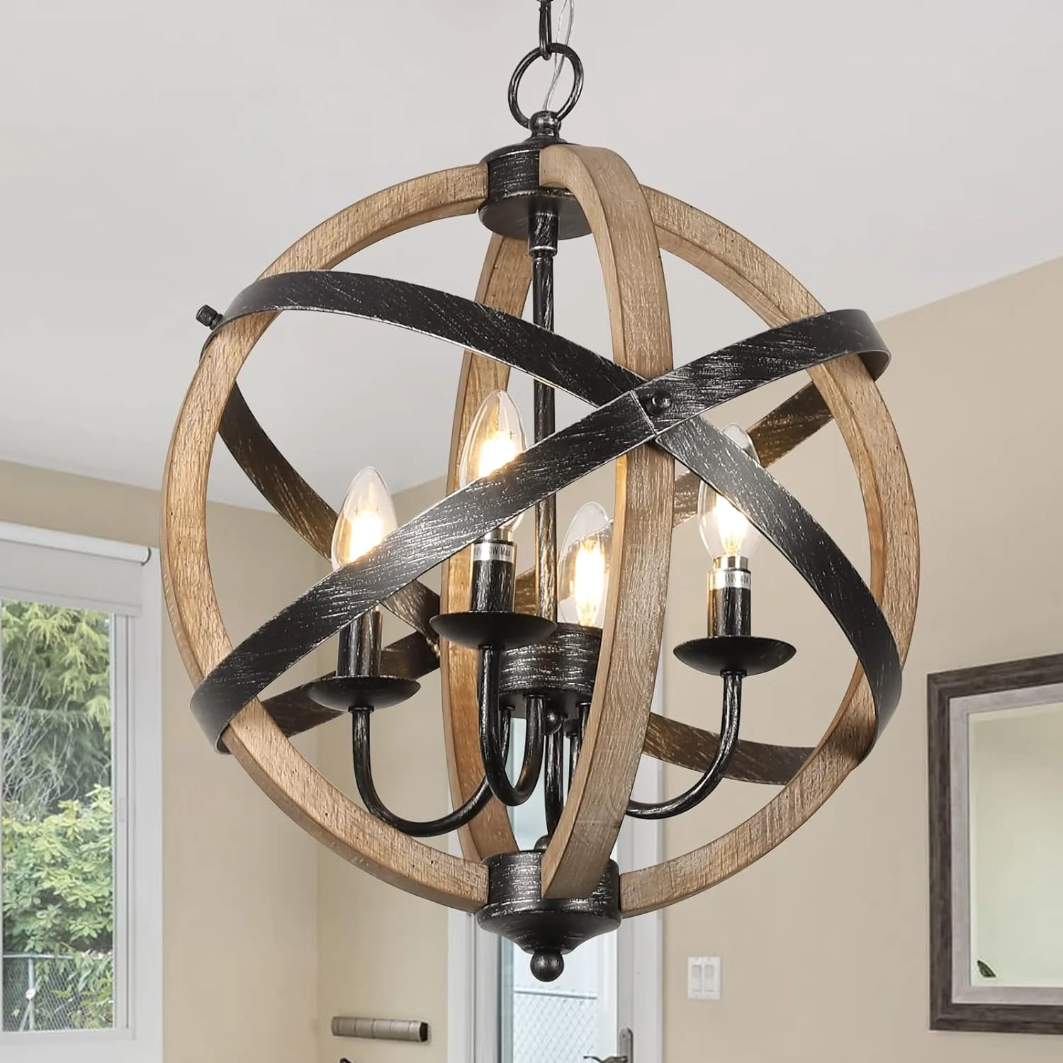 4-Light Chandelier with Adjustable Height and Globe Cage Design