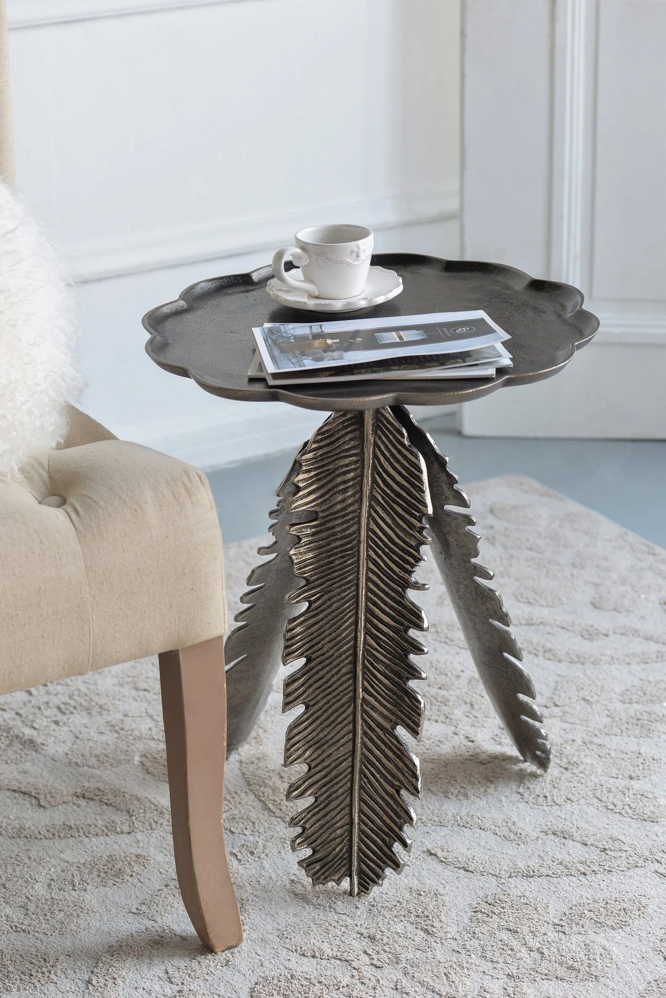 Aluminum Side Table with Leaf Design