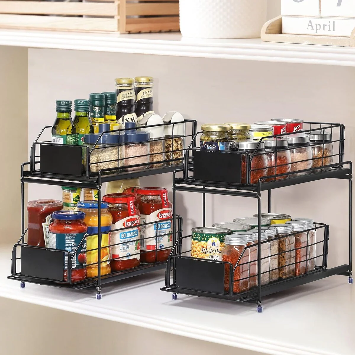 2 Pack Under Sink Rack Organizer with Sliding Drawers Basket Storage