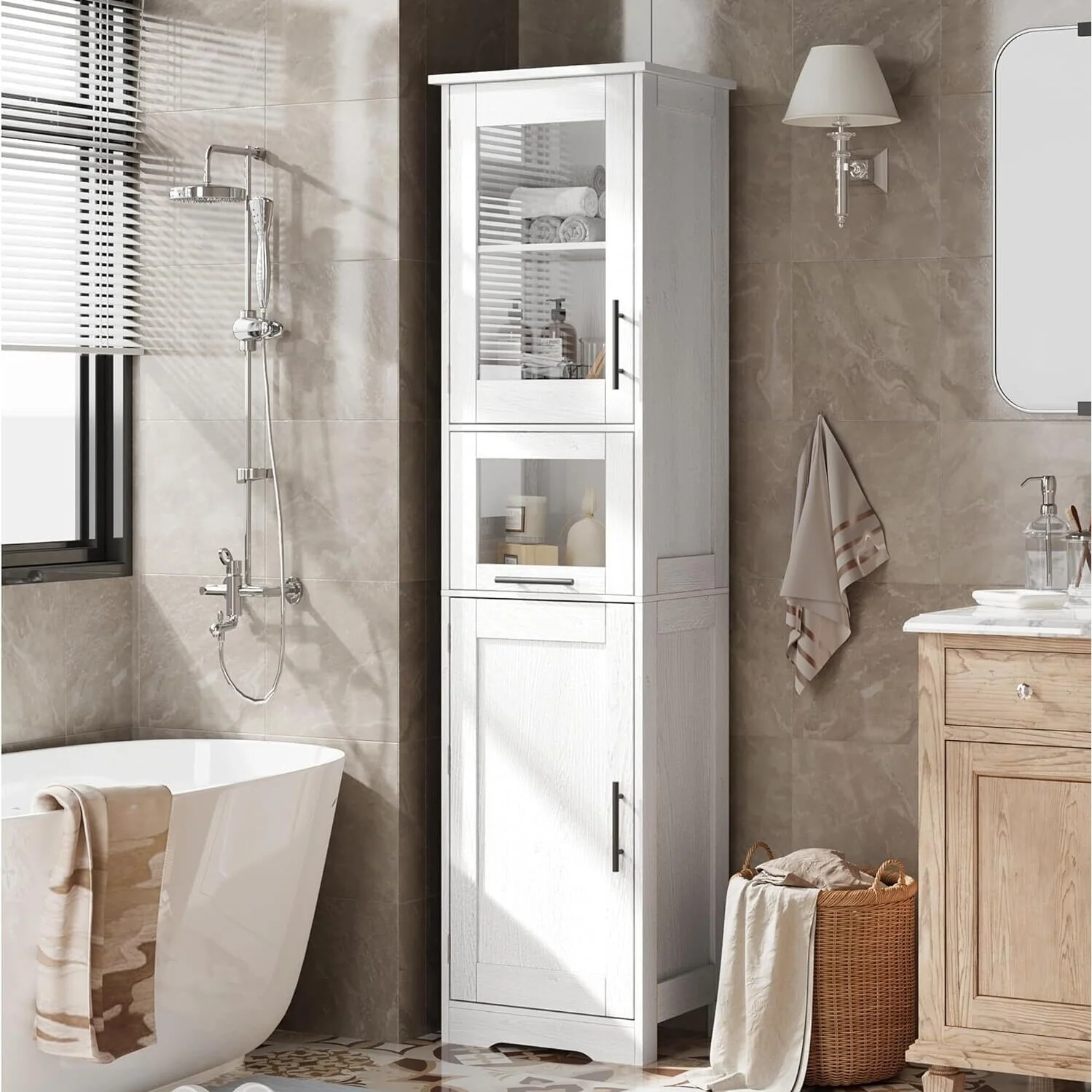 Tall Cabinet with Doors and Adjustable Shelf, Kitchen , Bathroom - N/A