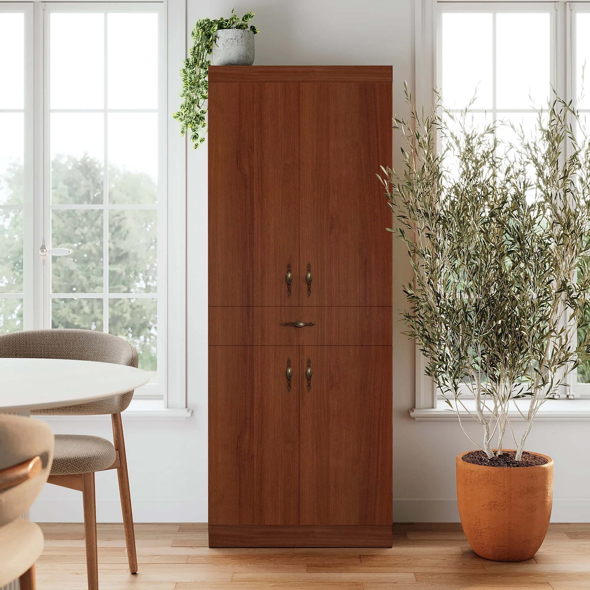 Living Skog Monti Food Pantry Storage Kitchen Cabinet with Adjustable Shelves and Drawer