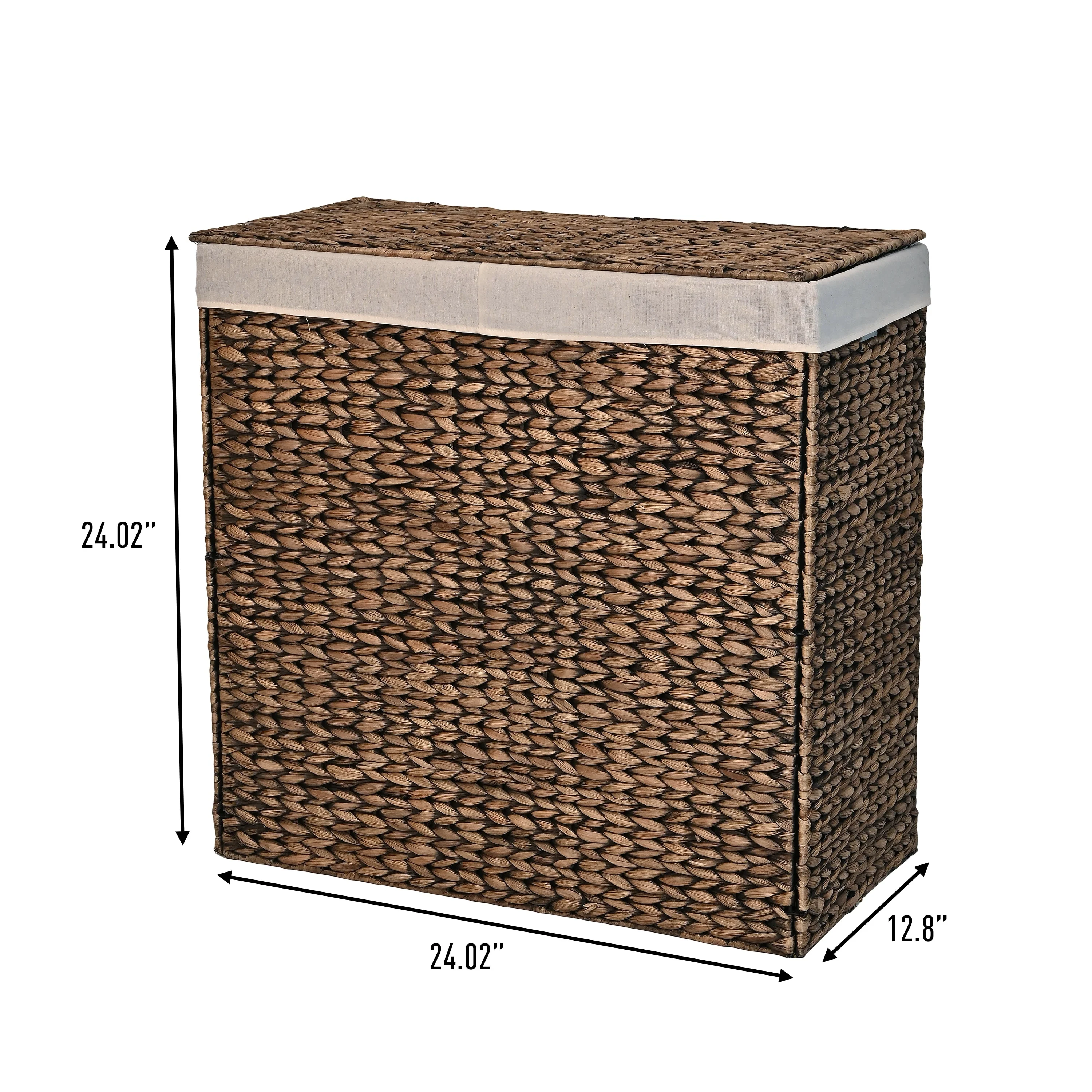Handwoven 2-Section Collapsible Laundry Hamper, Washable Liner
