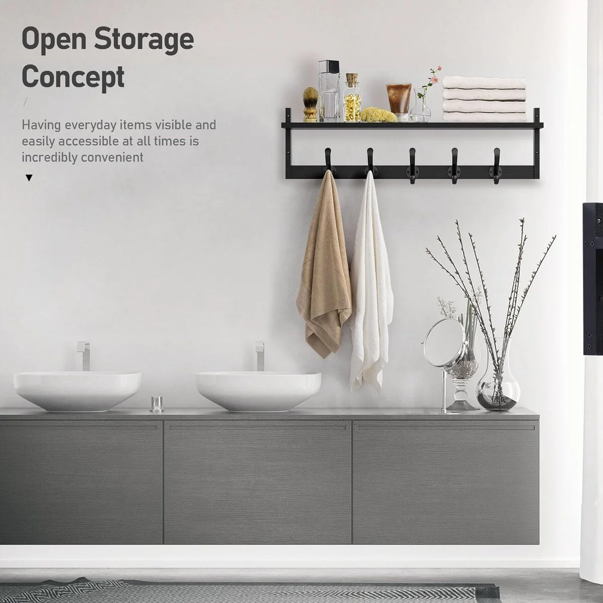 29'' Coat Rack Wall Mount with Shelf, Wood Wall Hooks with Storage