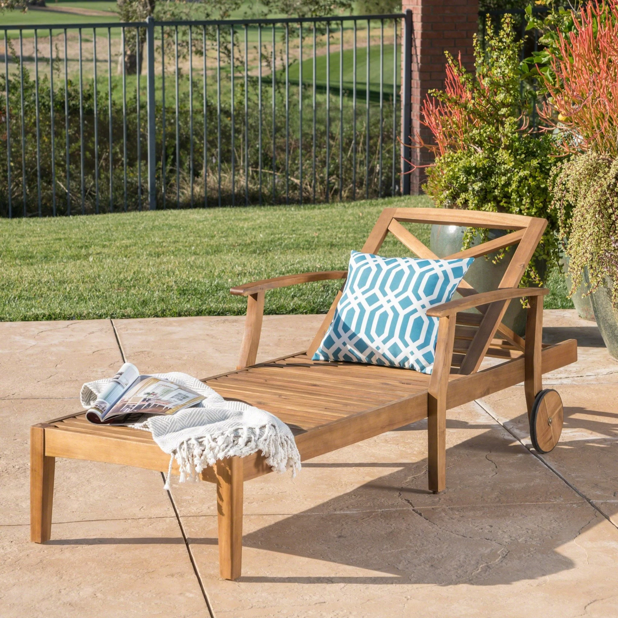 Outdoor Chaise Lounge with Adjustable Seating and Wheels