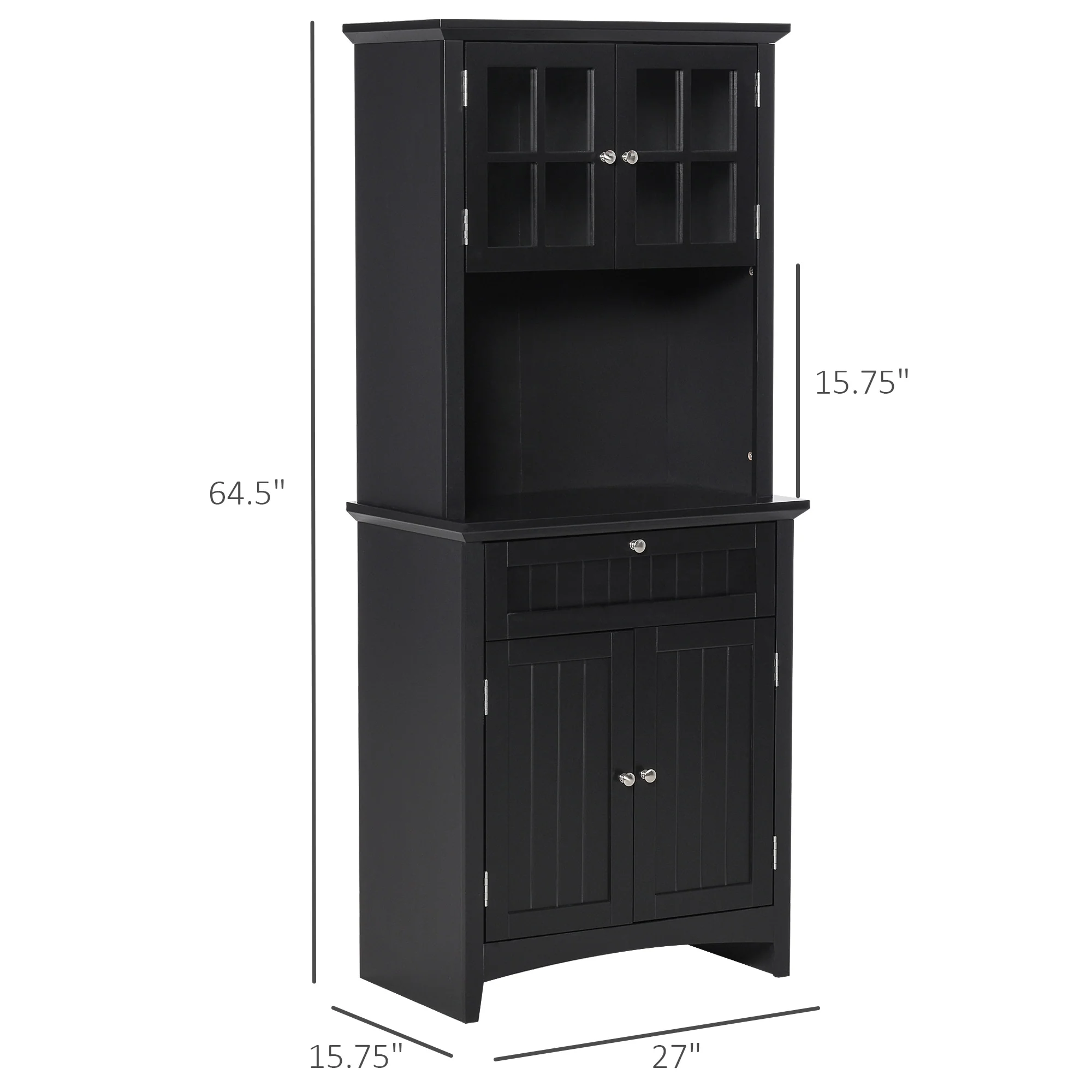 HOMCOM Kitchen Buffet Hutch Wooden Storage Cupboard with Framed Glass Door, Drawer and Microwave Space - 27