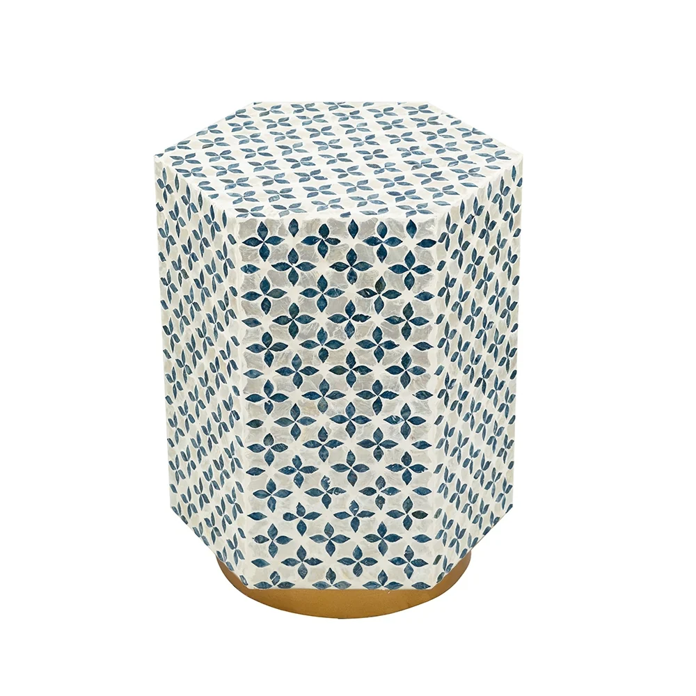 Hexagonal Blue Capiz Side Table
