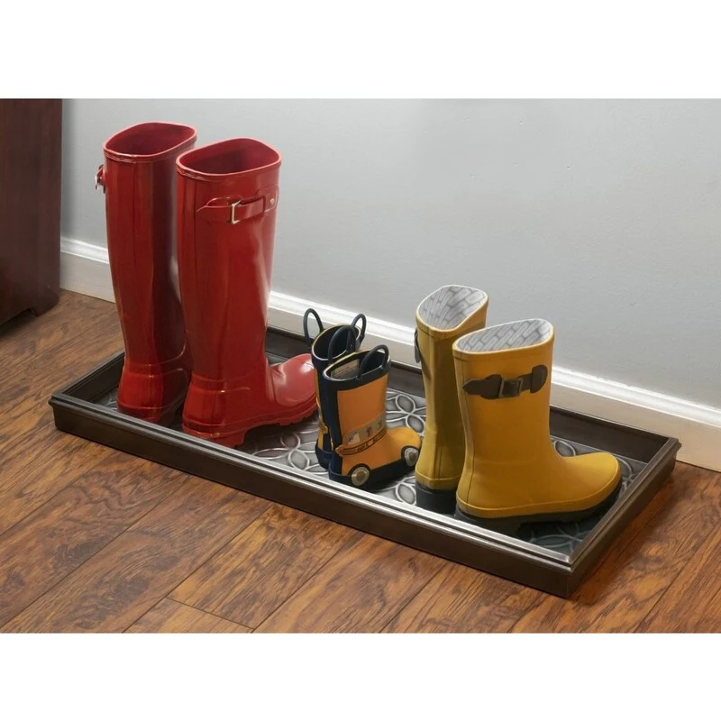 Double Circles Boot Tray for Boots, Shoes, Plants, Pet Bowls, and More, Dark Zinc, Gray Finish by Good Directions