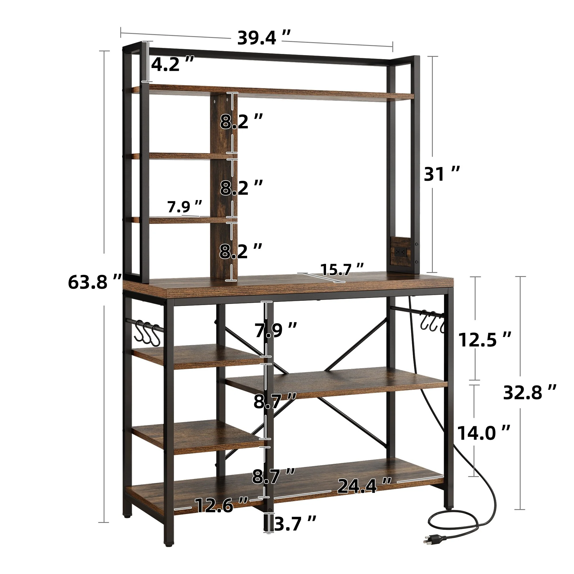 Moasis Kitchen Bakers Rack Utility Storage Shelf with Power Outlets Microwave Oven Stand