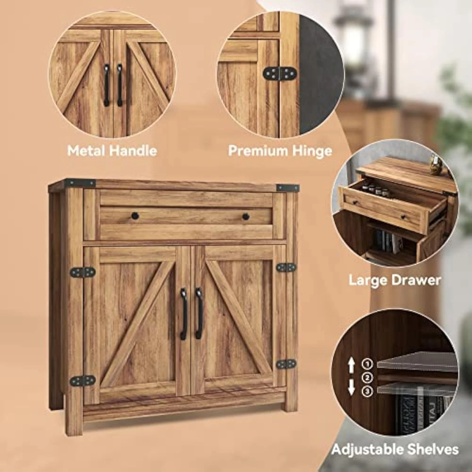 Farmhouse Cabinet with Drawers and Doors 31.5 inch - 15.75