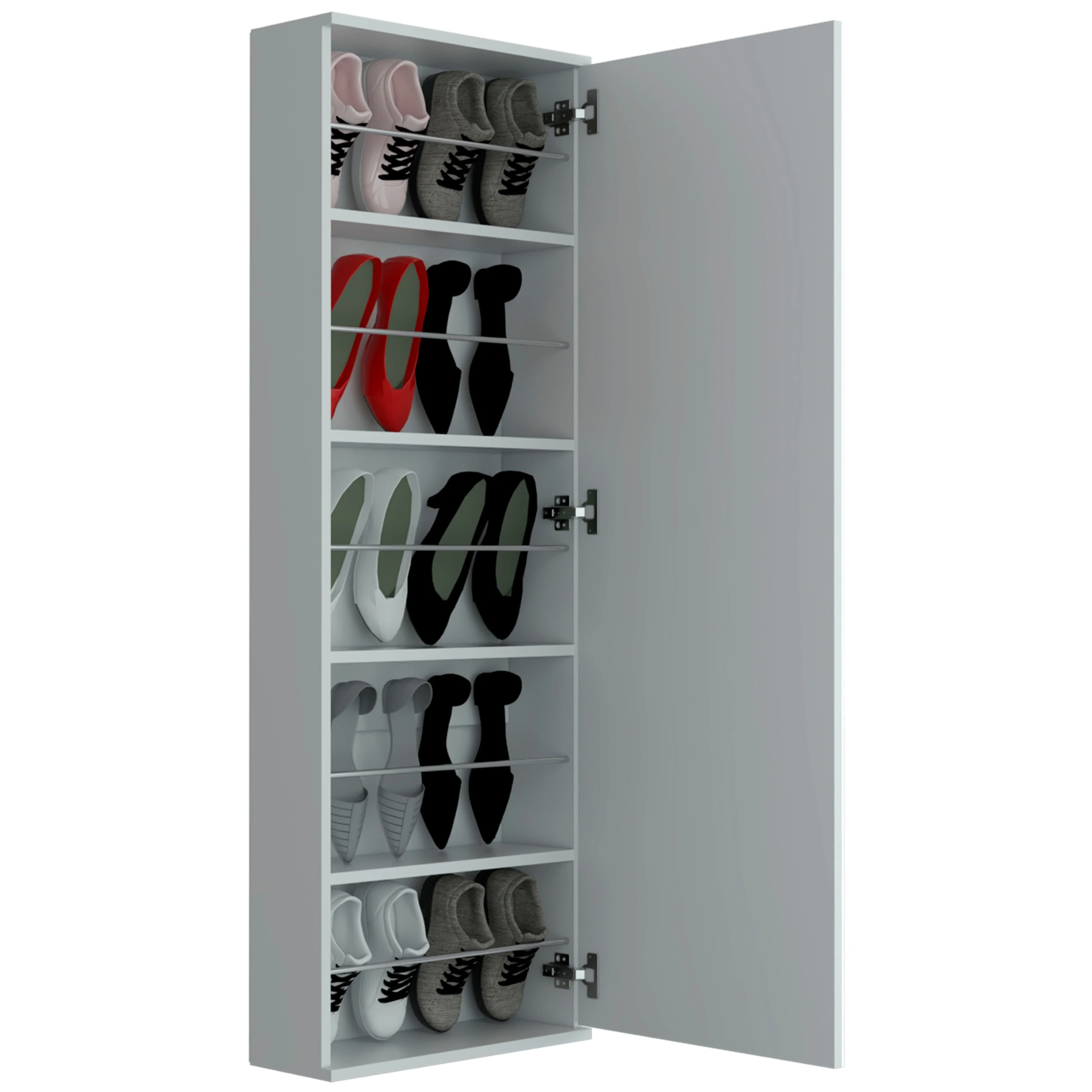 Leto Wall Mounted Shoe Rack With Mirror - N/A