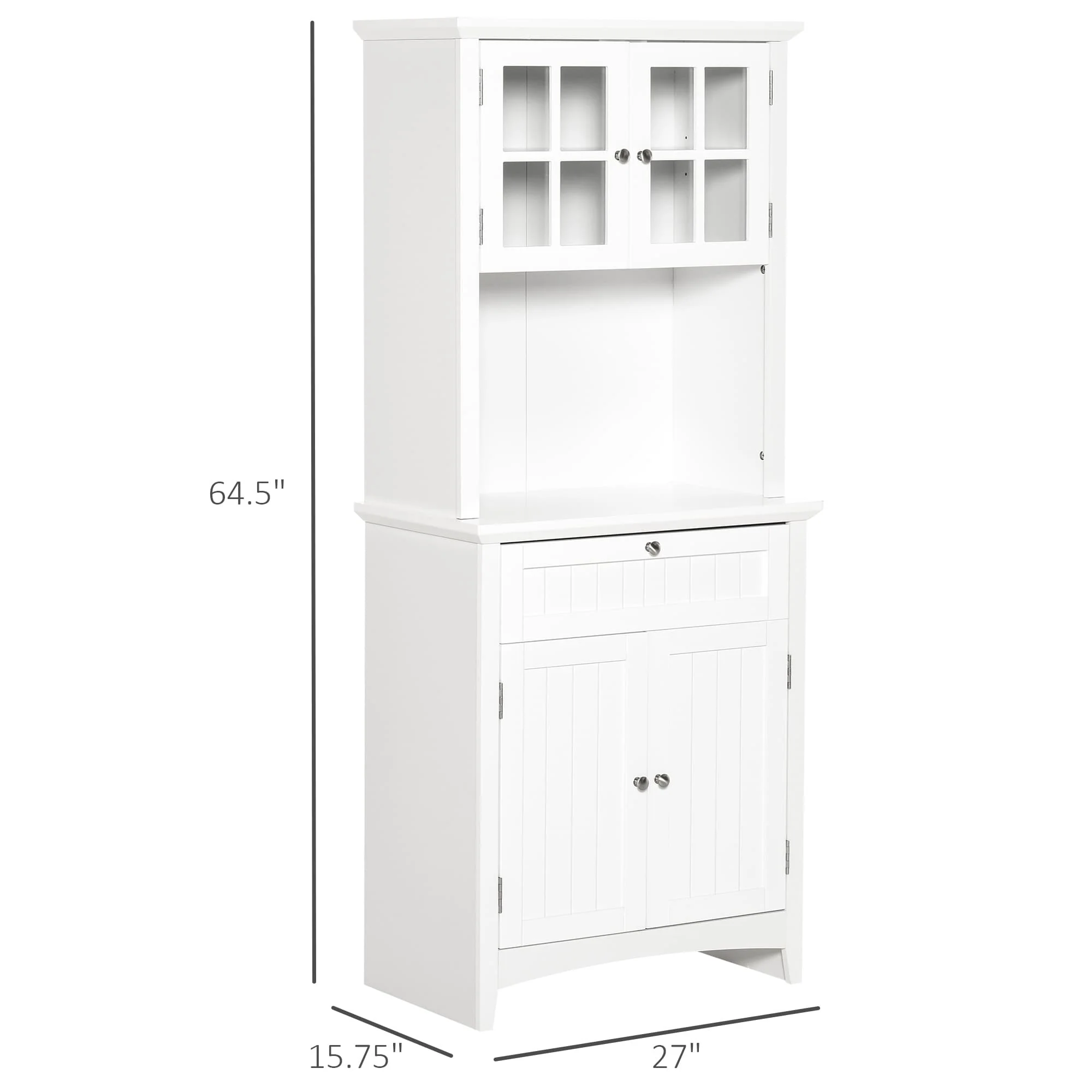 HOMCOM Kitchen Buffet Hutch Wooden Storage Cupboard with Framed Glass Door, Drawer and Microwave Space - 27