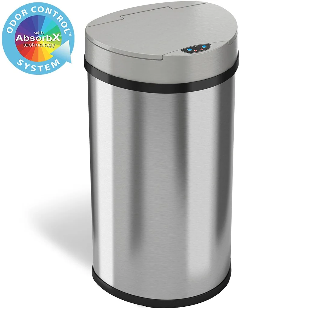 iTouchless 13 Gal Semi-Round Stainless Steel Sensor Kitchen Trash Can