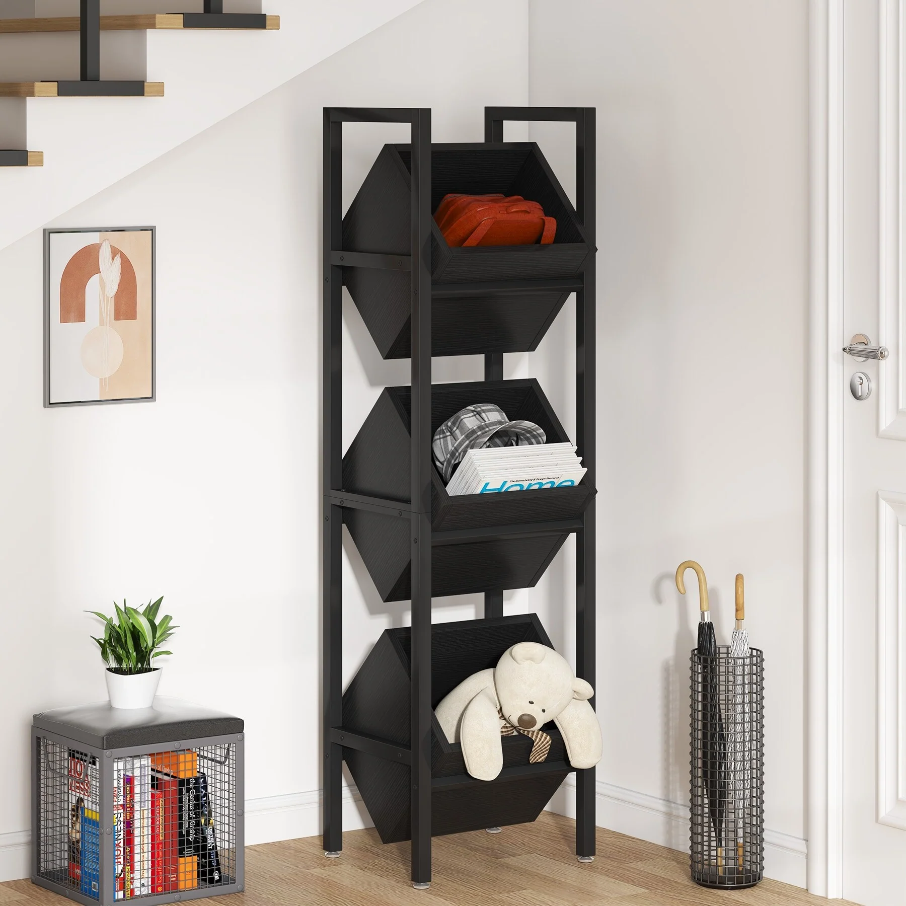 Vertical Standing Basket Storage Tower for Kitchen Bathroom Living Room
