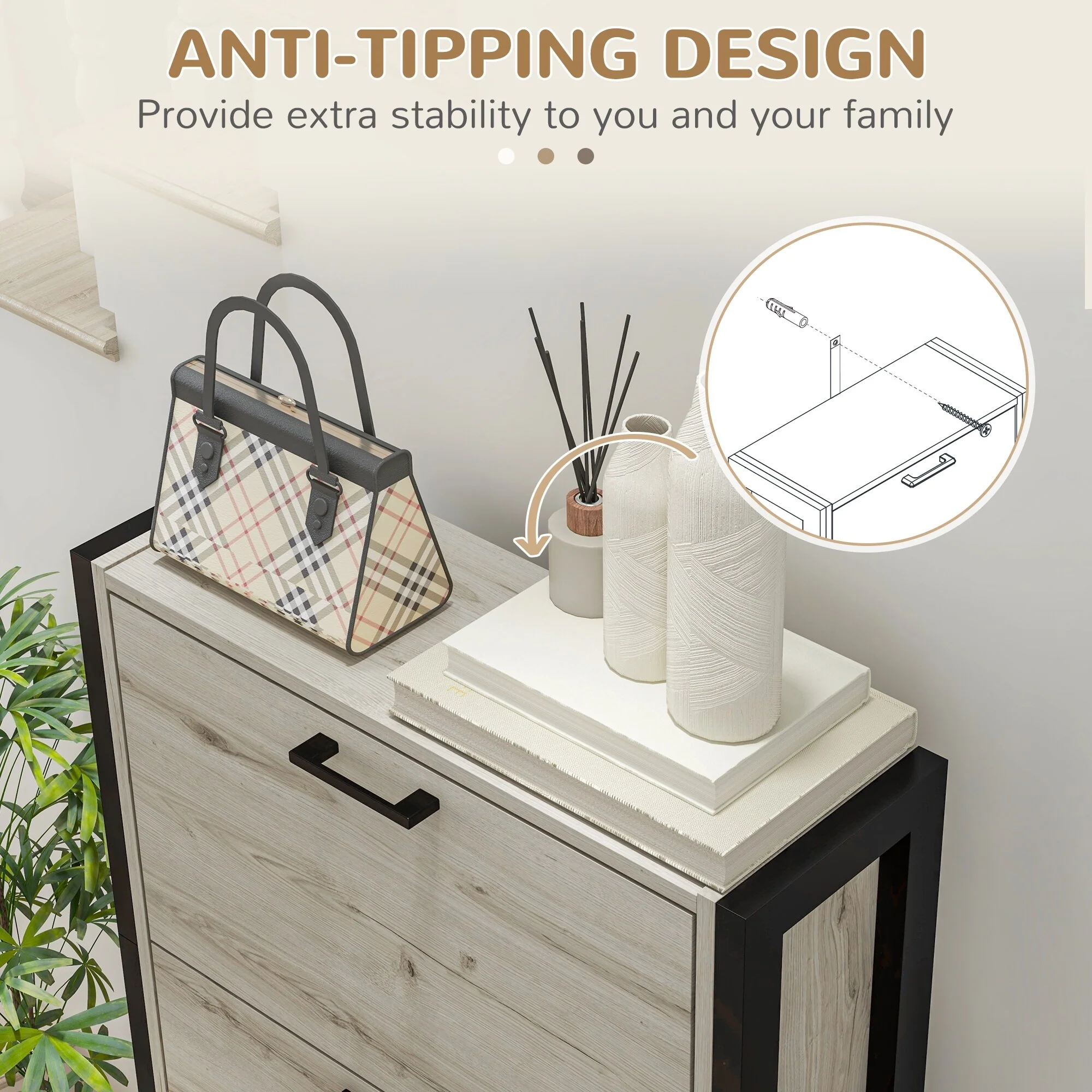 HOMCOM Industrial Shoe Cabinet with 3 Flip Drawers, Freestanding Shoe Storage Cabinet for 15 Pairs