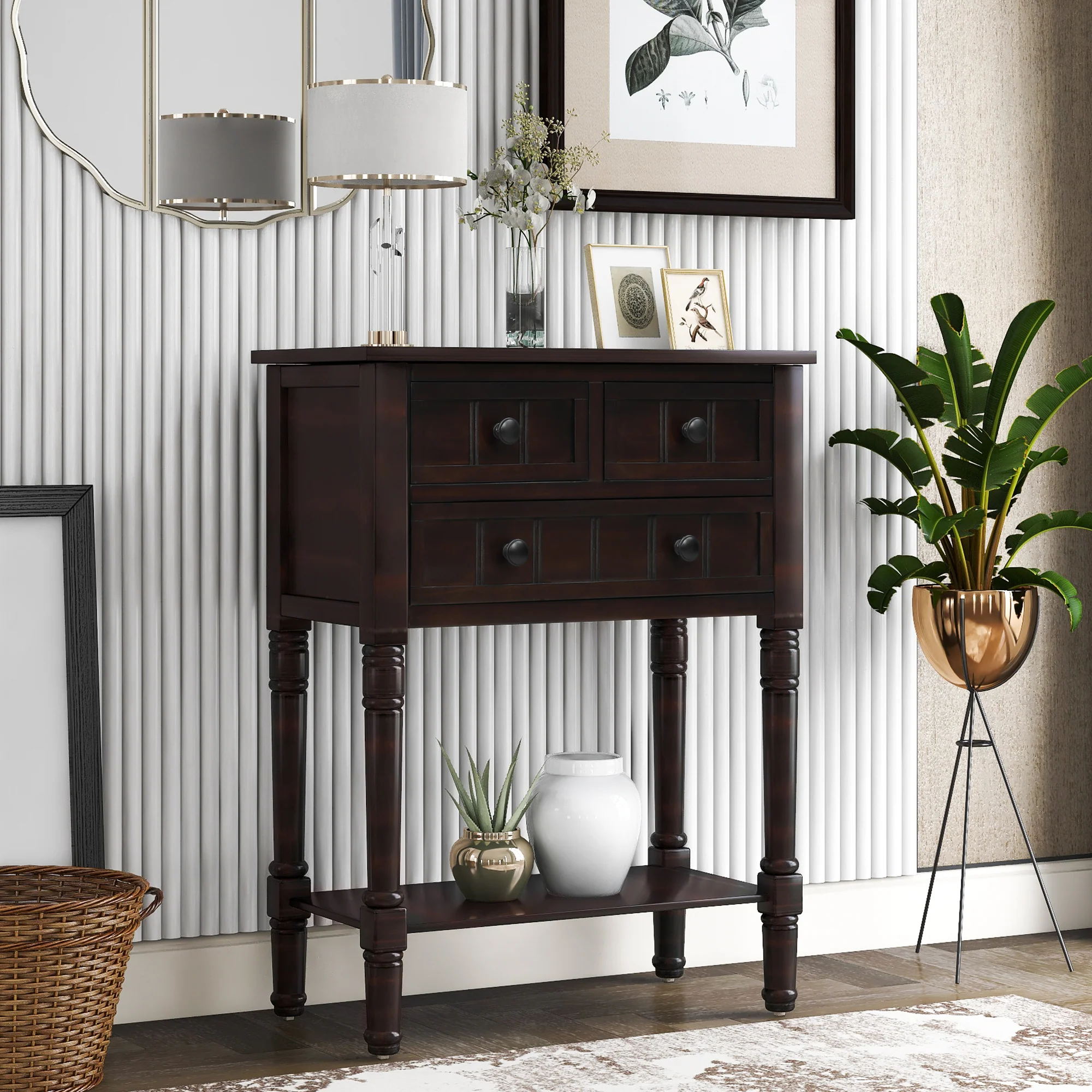 Kylie Console Table with 3 Storage Drawers and Bottom Shelf