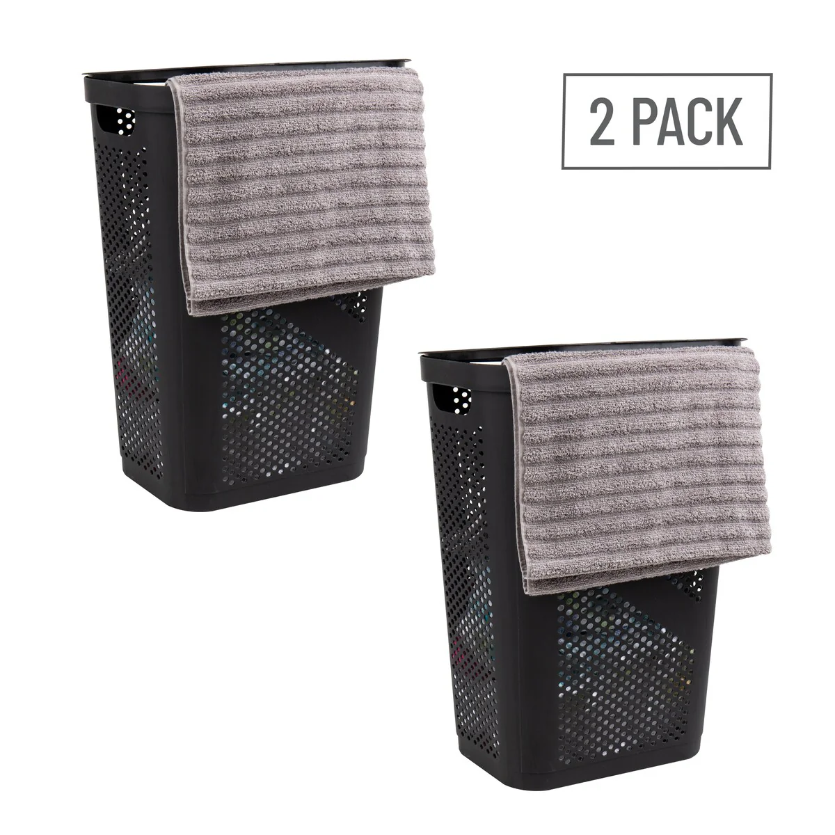 Mind Reader 60L Slim Laundry Hamper, Clothes Basket, Lid, Ventilated, Plastic, 17.25