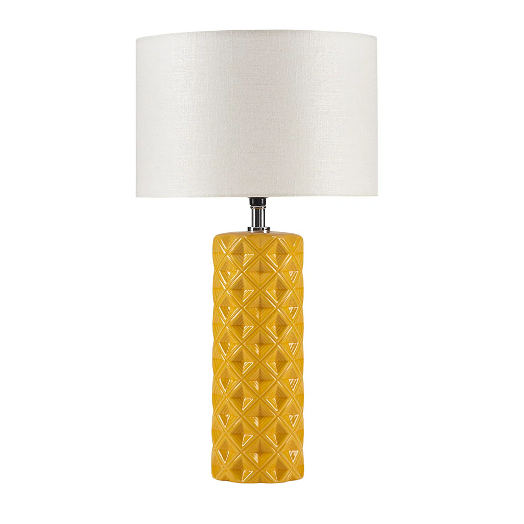 Table Lamp with Patterned Cylinder Ceramic Base and Round Drum Shade