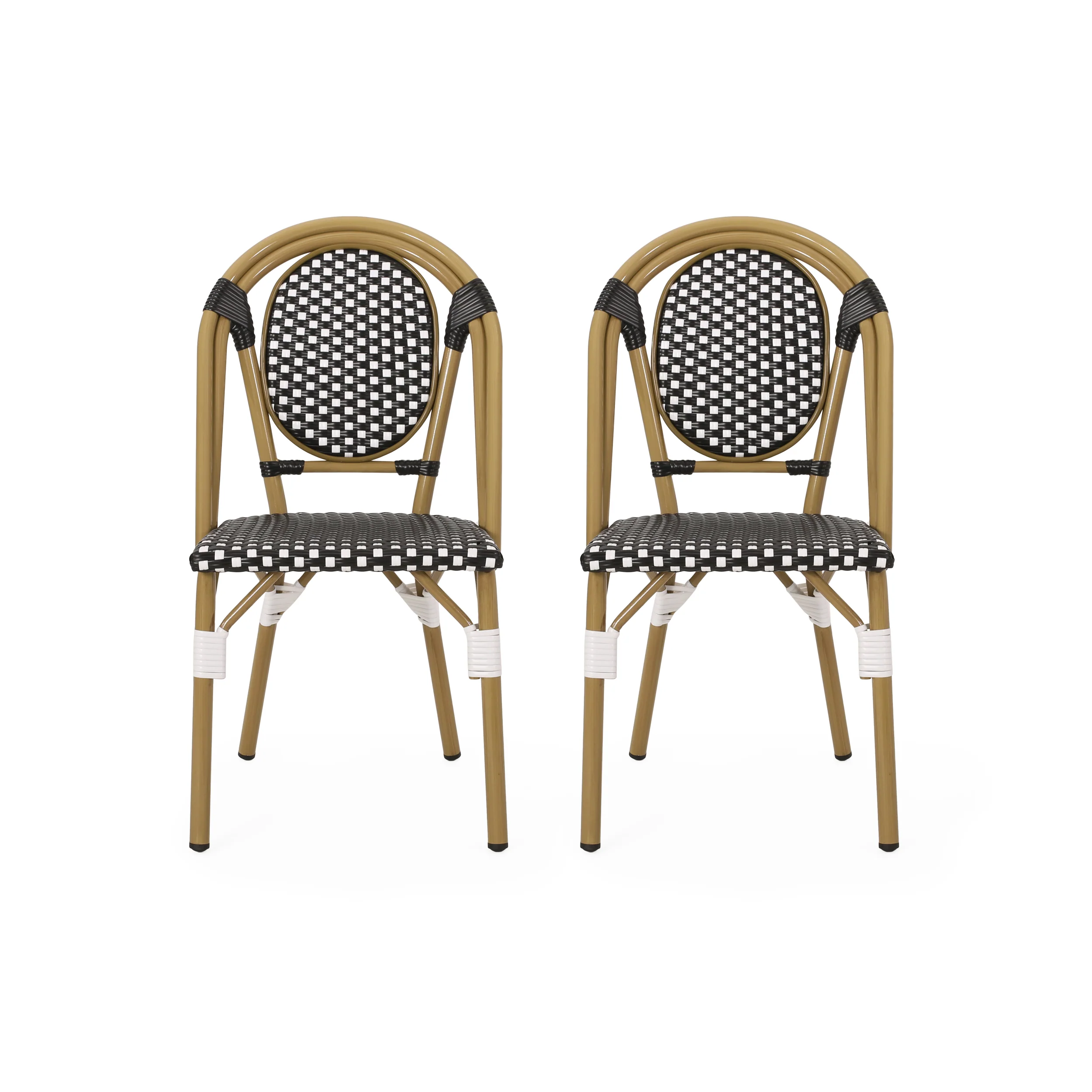 PE Rattan and Aluminum Bistro Chair with Sloped Arms, Set of 2