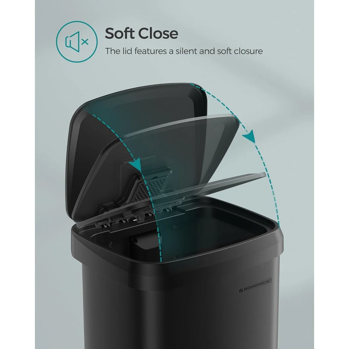 SONGMICS Kitchen Trash Can, 13-Gallon Stainless Steel Garbage Can, with Stay-Open Lid and Step-on Pedal, Soft Closure