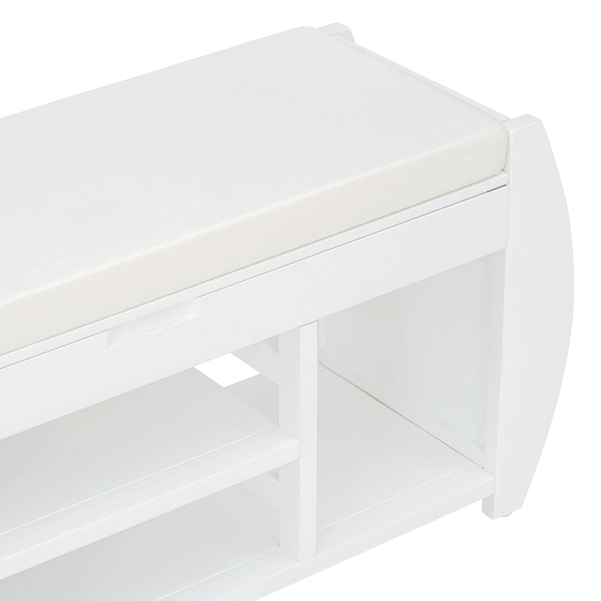 Multifunctional Storage Bench with Cushion and Curved Side Panel for Entrance and Living Room