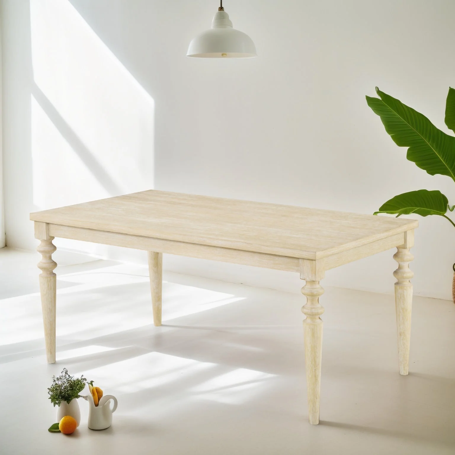Rectangle Dining Table with Turned Leg and Wood Frame