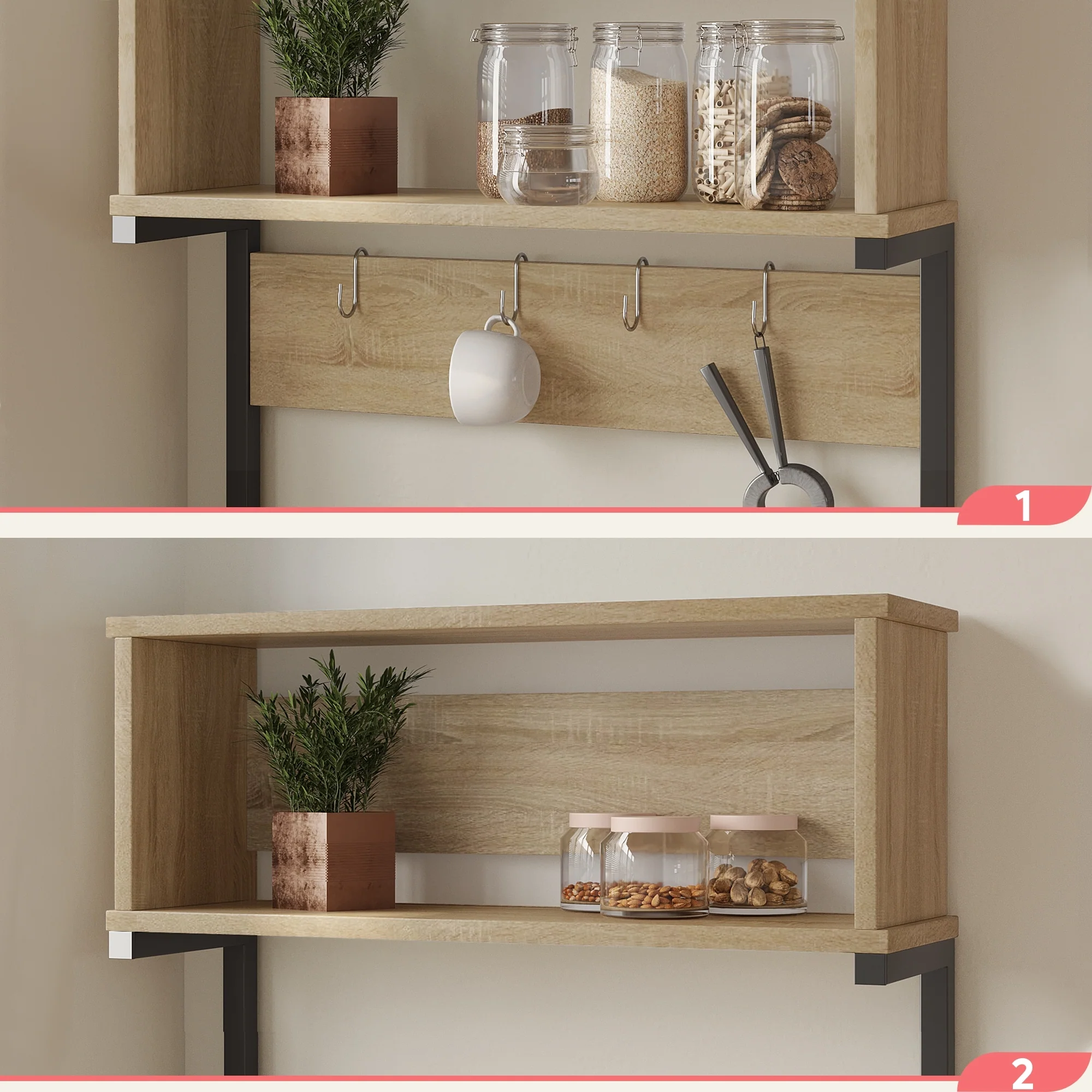 60 Inch Kitchen Baker's Rack with Hutch 8 Side Hooks