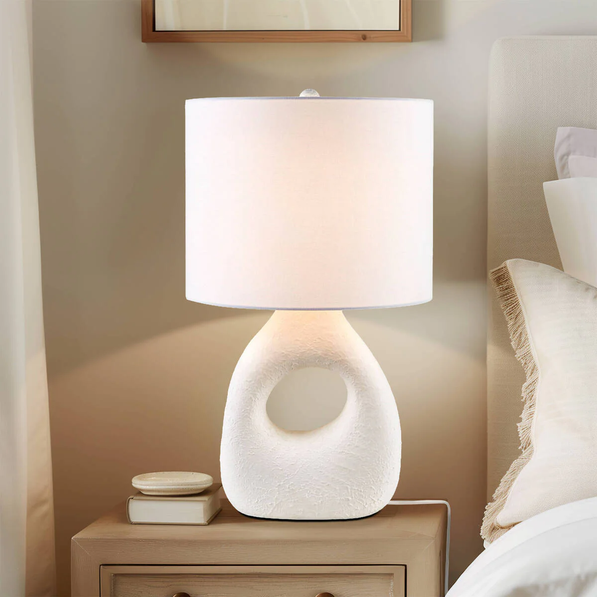 Table Lamp with Sculptural Base and Cylinder Shade