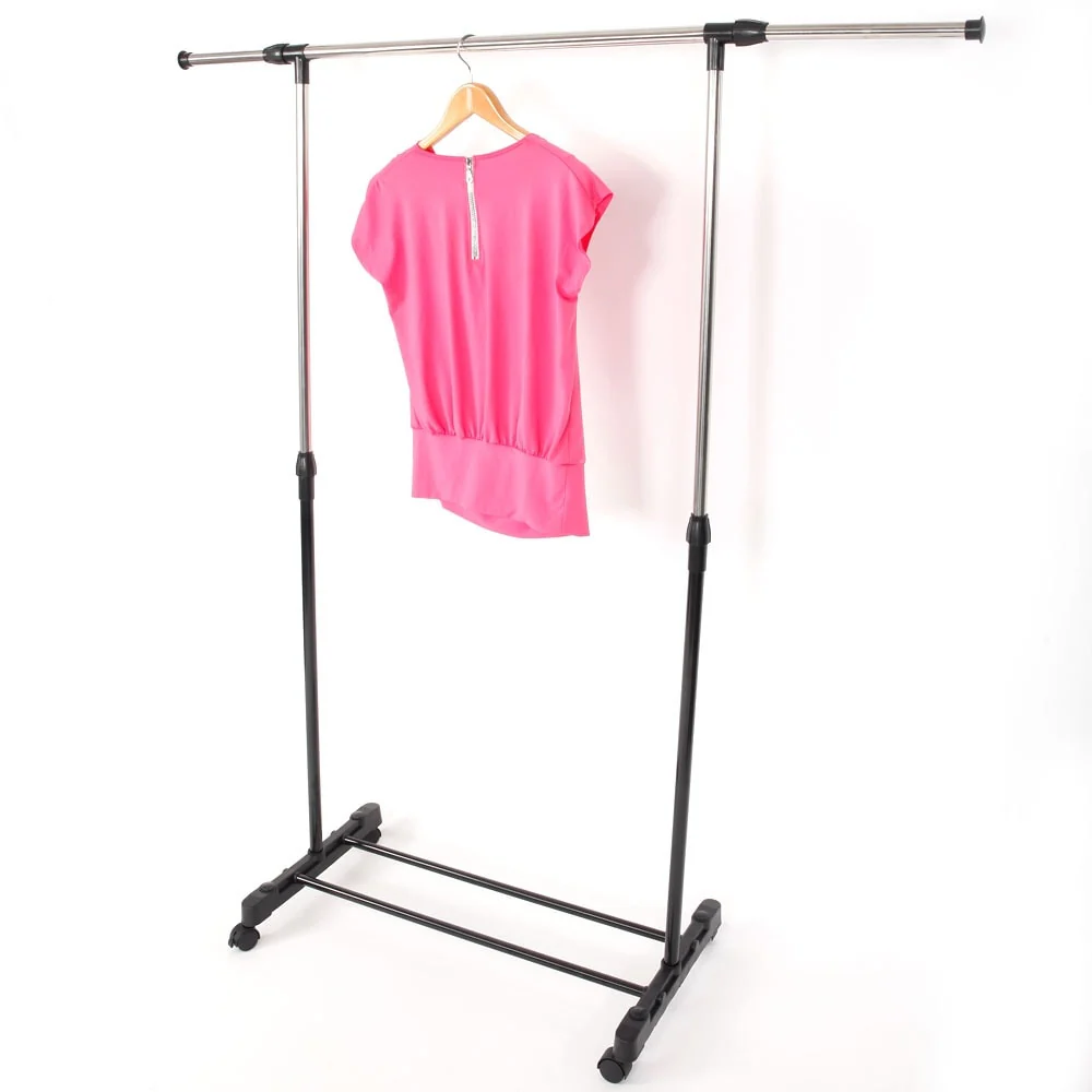 Single/Dual-bar Vertical & Horizontal Stretching Stand Clothes Rack with Shoe Shelf