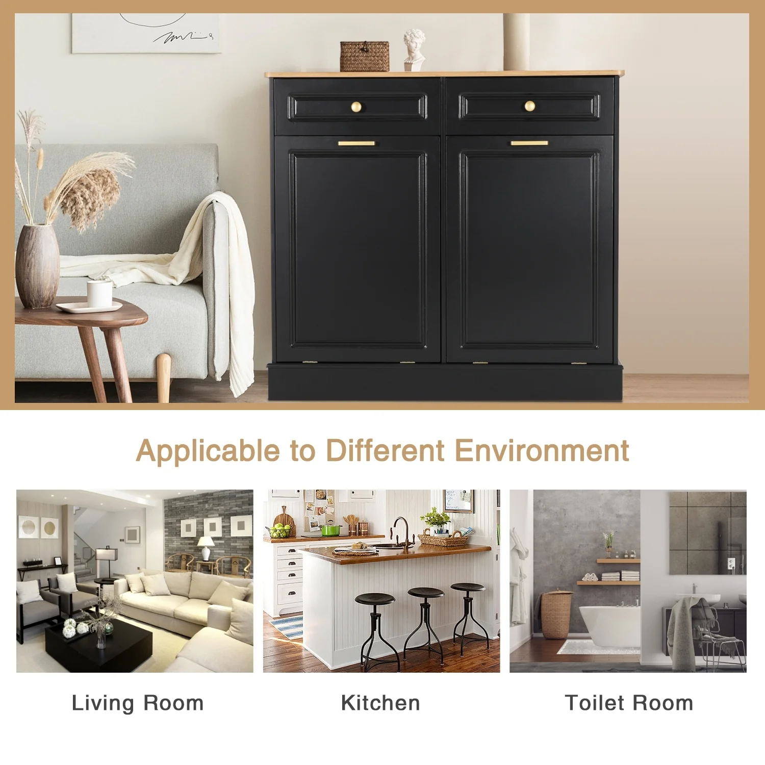 Eclife Double Tilt Out Trash Cabinet Dual Wooden Kitchen Island Recycling Cabinet Trash Can