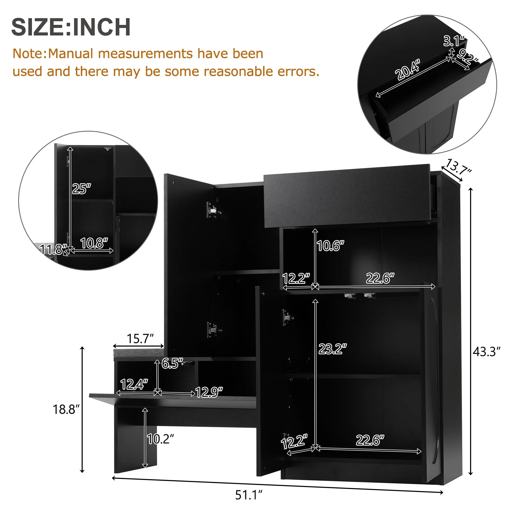 2-in-1 Shoe Cabinet with Bench, Entryway Storage Cabinet, Space-Saving Shoe Rack Organizer with Adjustable Shelves