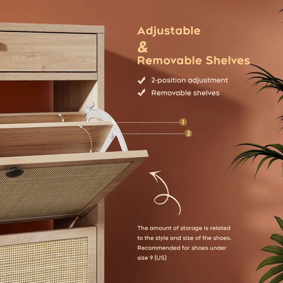 Boho Natural Rattan Shoe Storage Cabinet