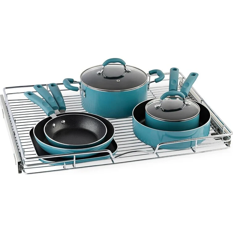 Pull Out Cabinet Drawer Organizer, Heavy Duty- Steel Metal- Chrome Finish