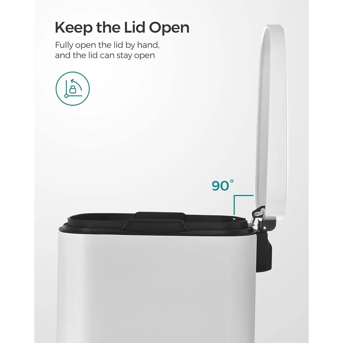 SONGMICS 13.2 Gallon Trash Can, Stainless Steel Garbage Can, White