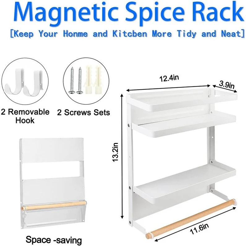 Magnetic Spice Rack for Refrigerator Magnetic Paper Towel Holder - 3.9