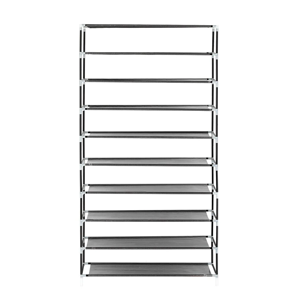 10 Tiers Shoe Rack with Dustproof Cover Closet Gray