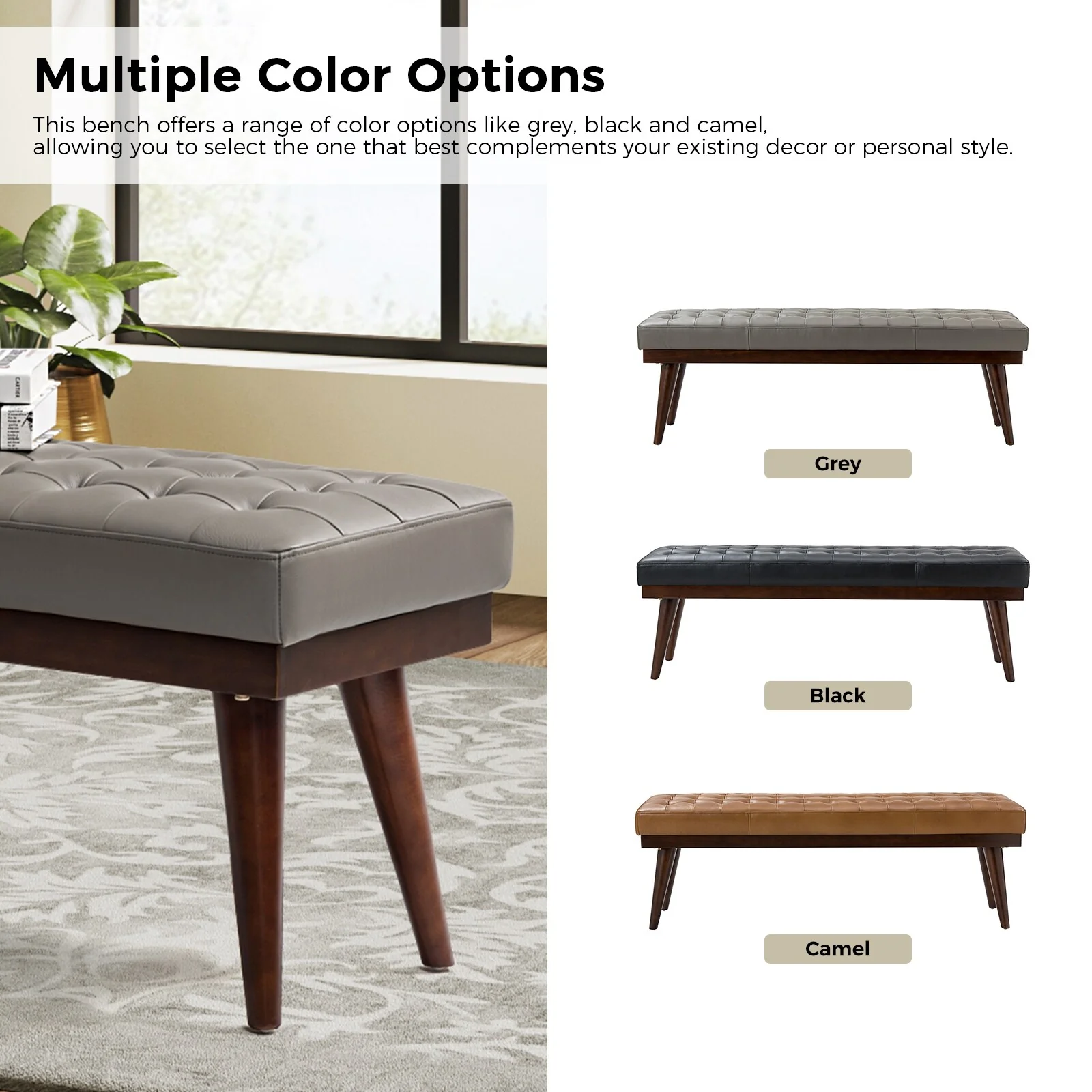 Felisa Modern Genuine Leather Tufted Bench With Solid Wood Base By HULALA HOME