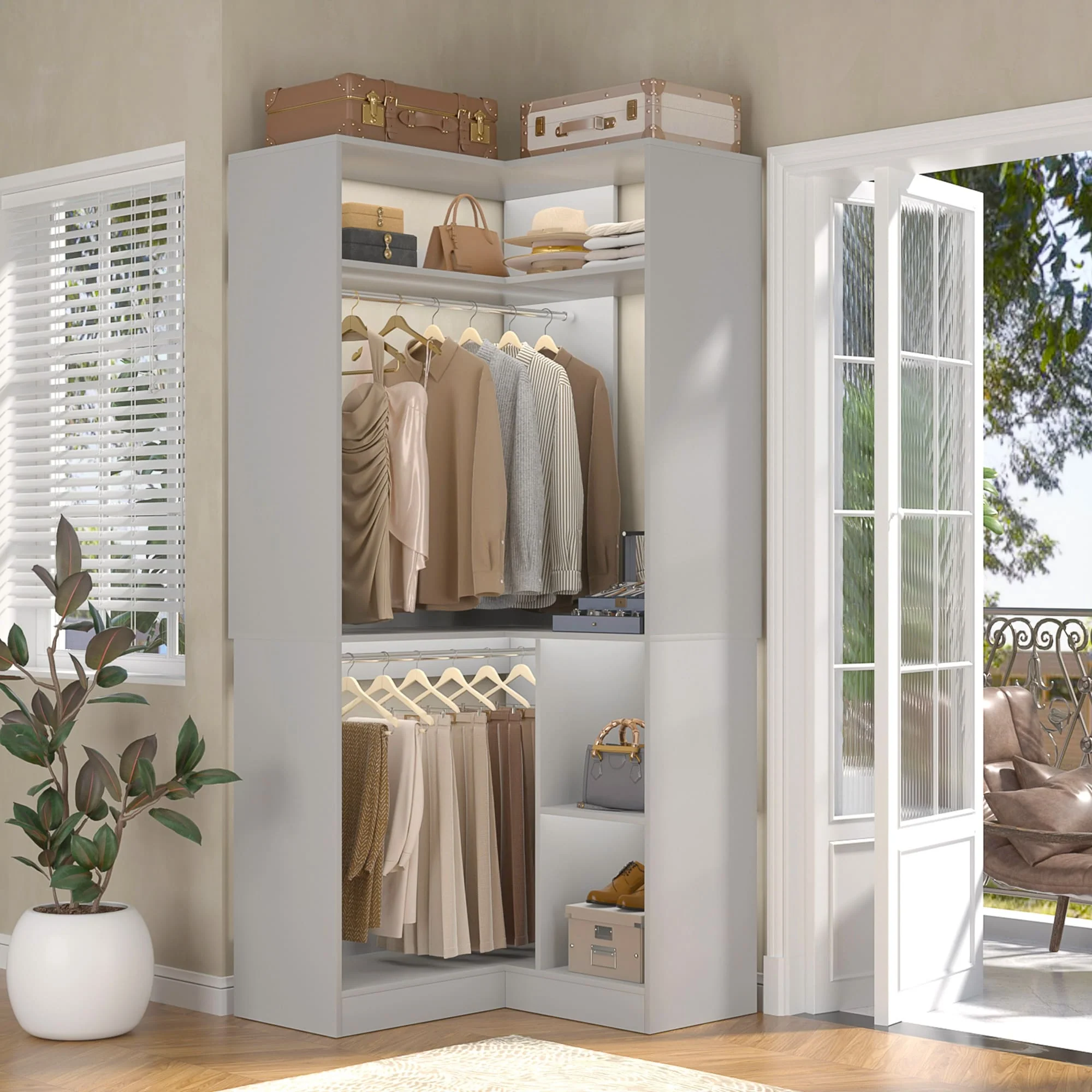 Cimly Freestanding Corner Closet system, Space-saving Closet Organizer for Walk-in Closet