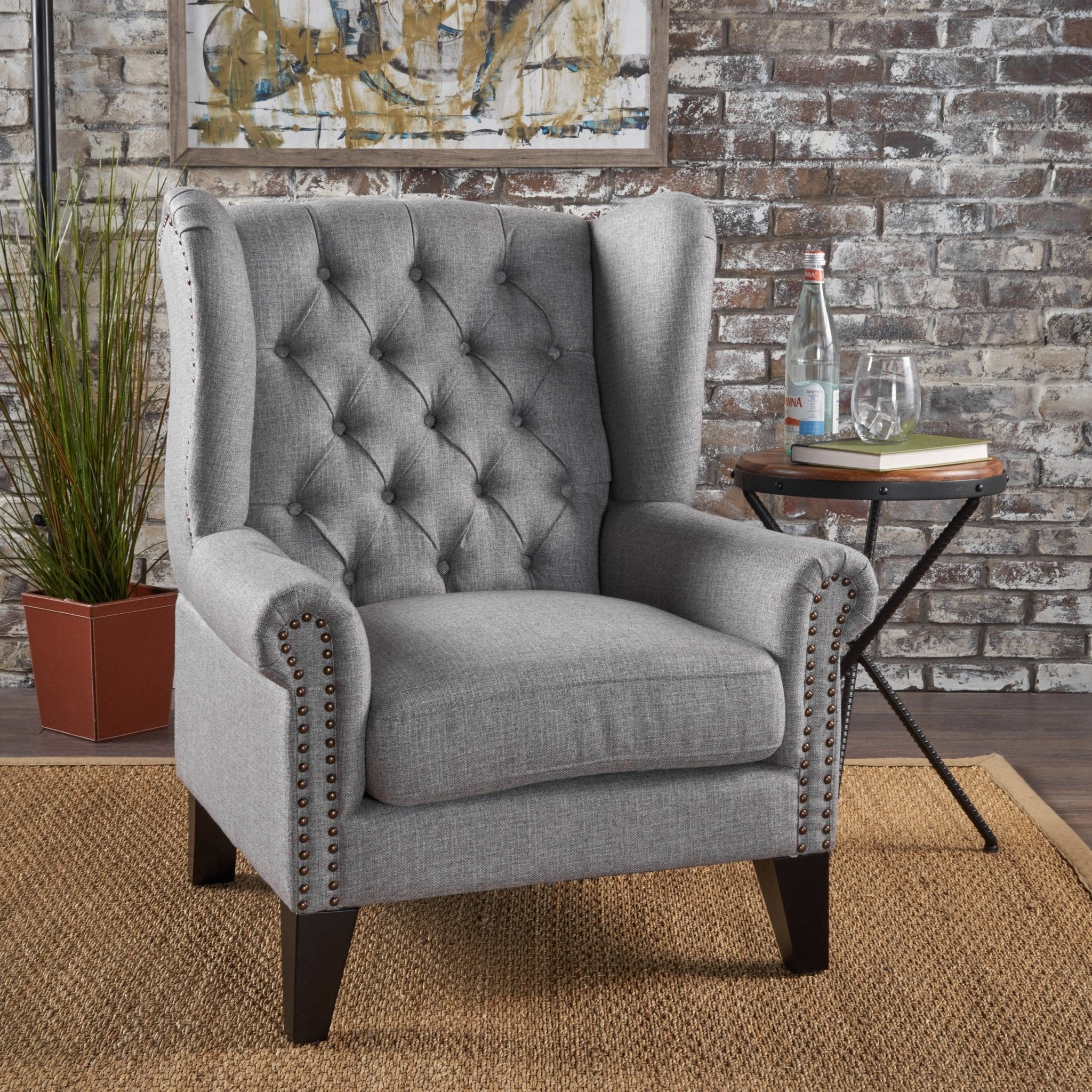Cerebral Upholstered Wingback Chair with Diamond Tufting and Nailhead Trim