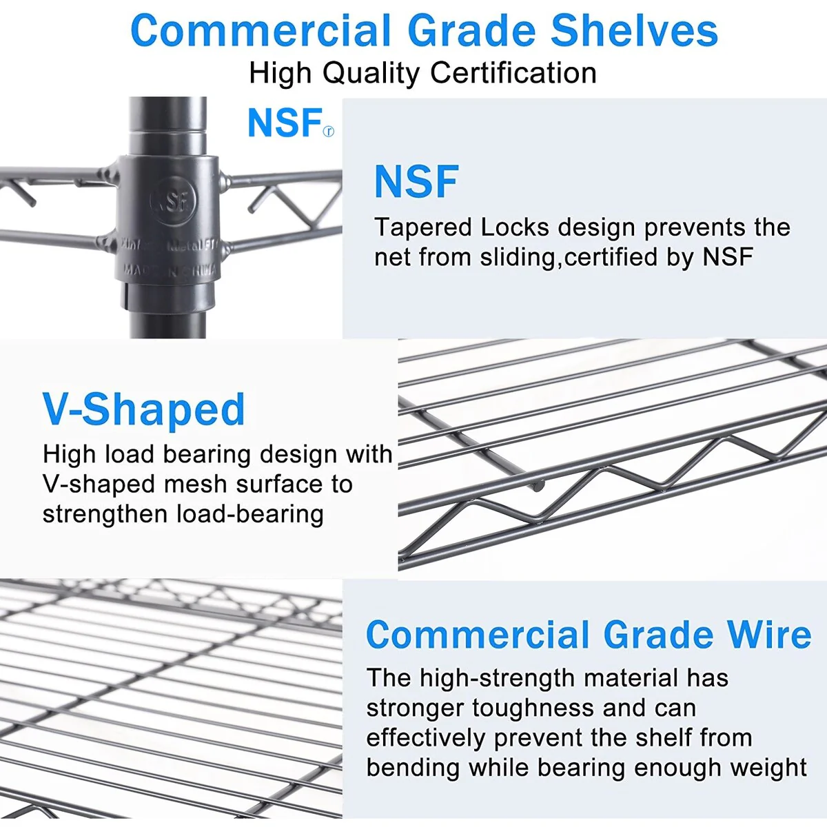 5 Tier Wire Shelving Unit, Heavy Duty Metal Large Storage Shelves Height Adjustable for Garage Kitchen Office