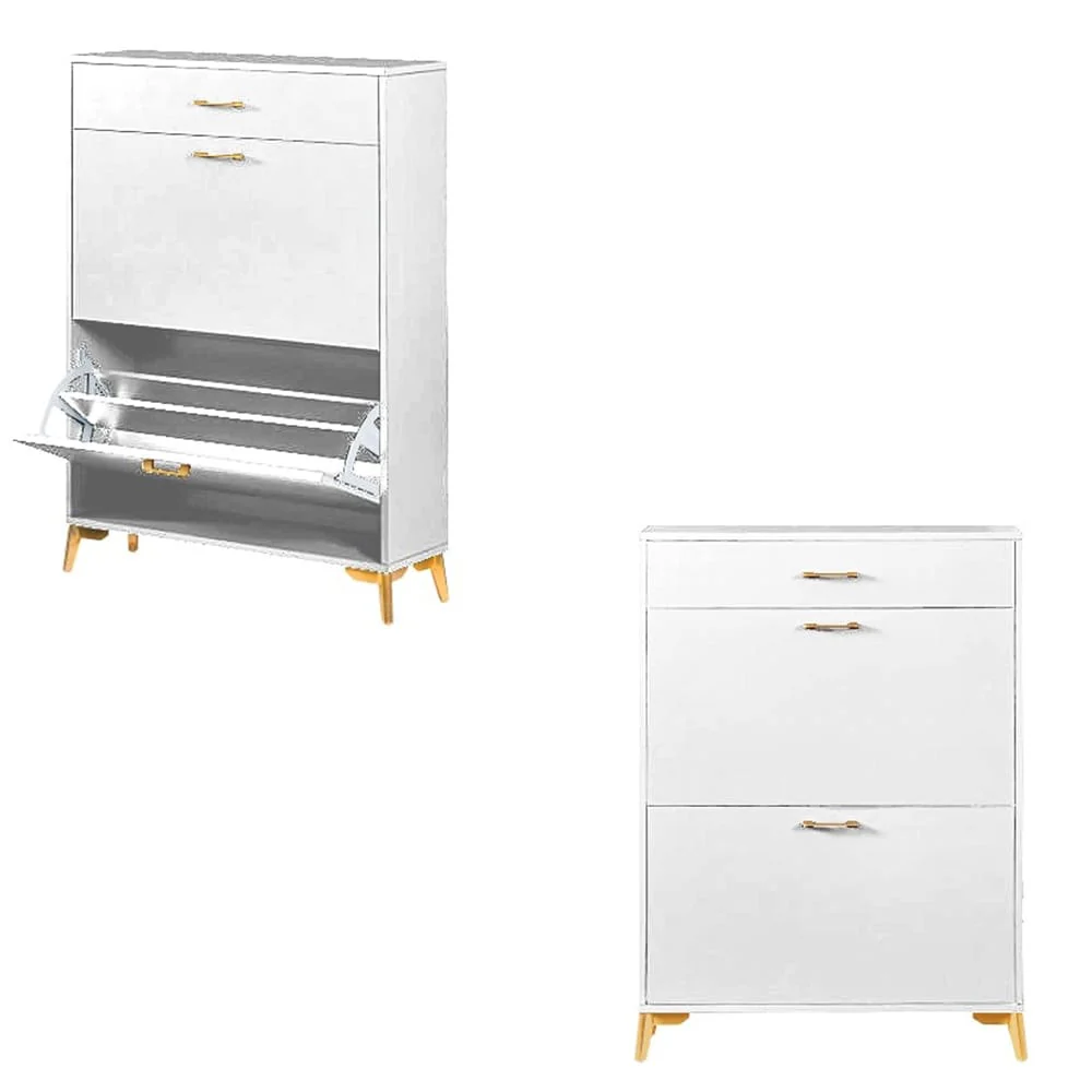 Freestanding Shoe Cabinet for Entryway, with 2 Flip Doors and Drawer - 32'W x 10''D x 43''H
