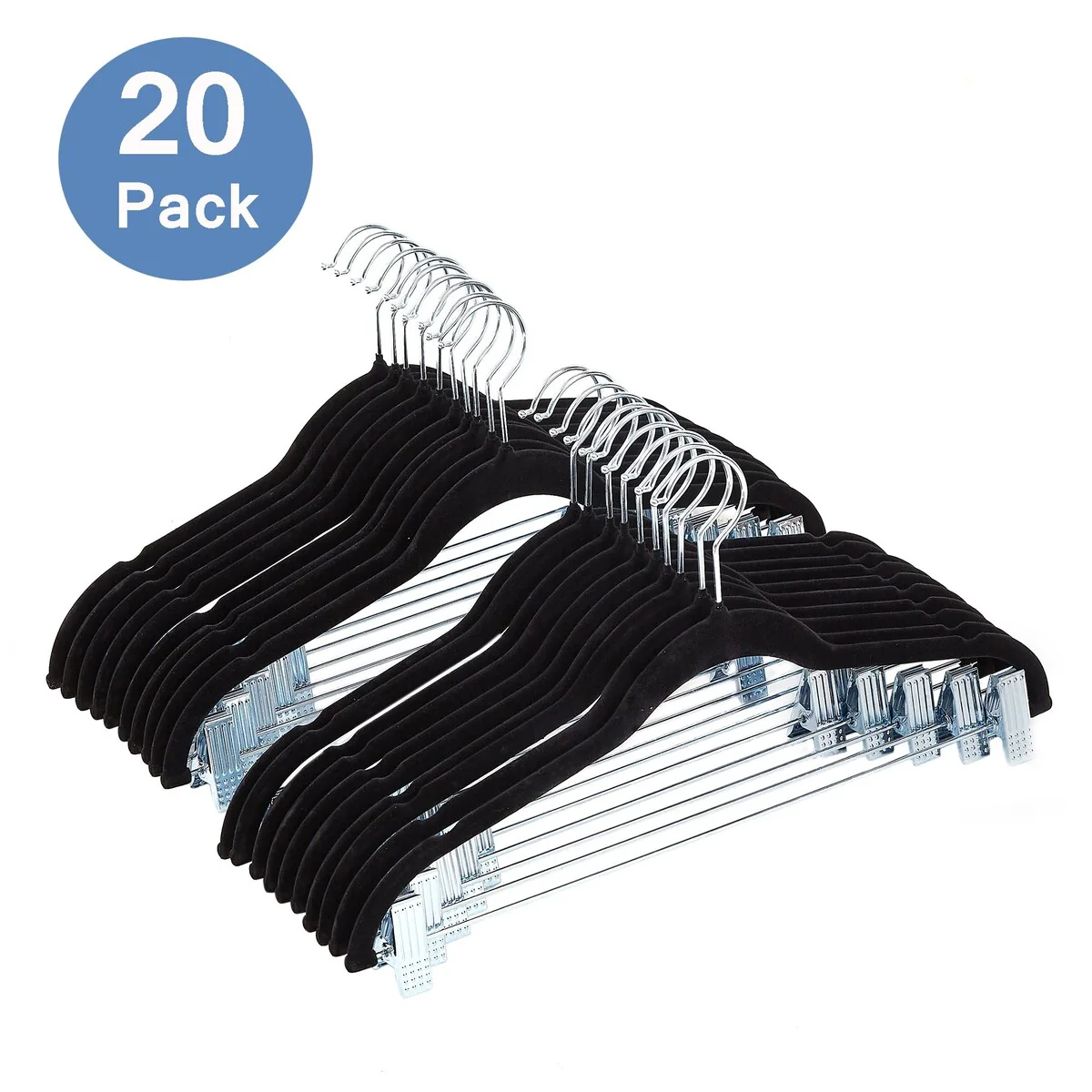Javlergo 20-Pack Velvet Clothes Hangers, 16.5in Heavy-Duty Hangers with Adjustable Clips, Non-Slip, Space-Saving