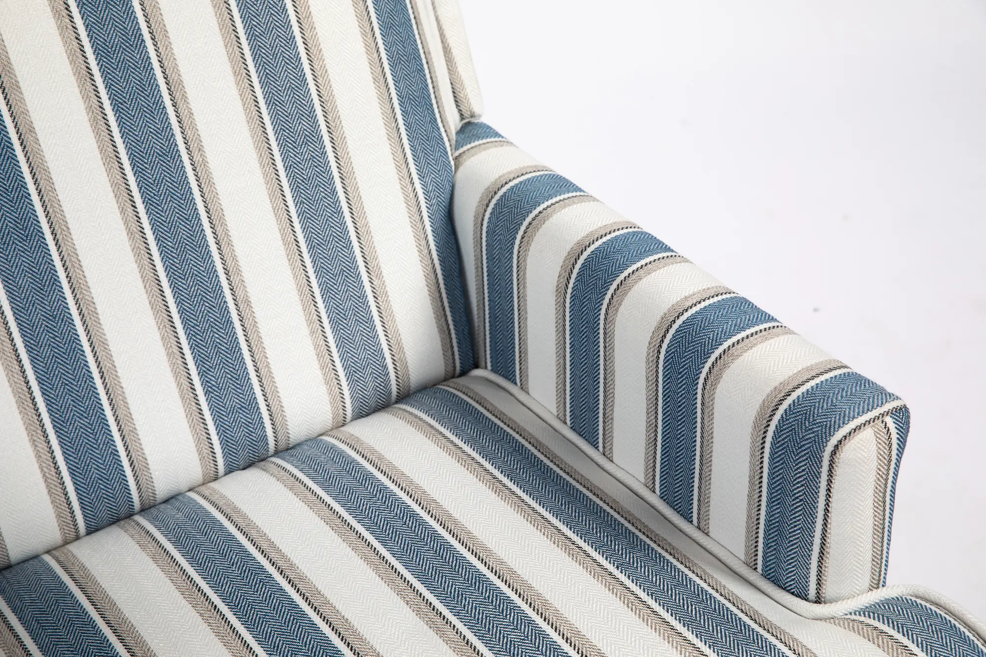 Upholstered Accent Chair with Striped Linen Fabric and Nailhead Trim