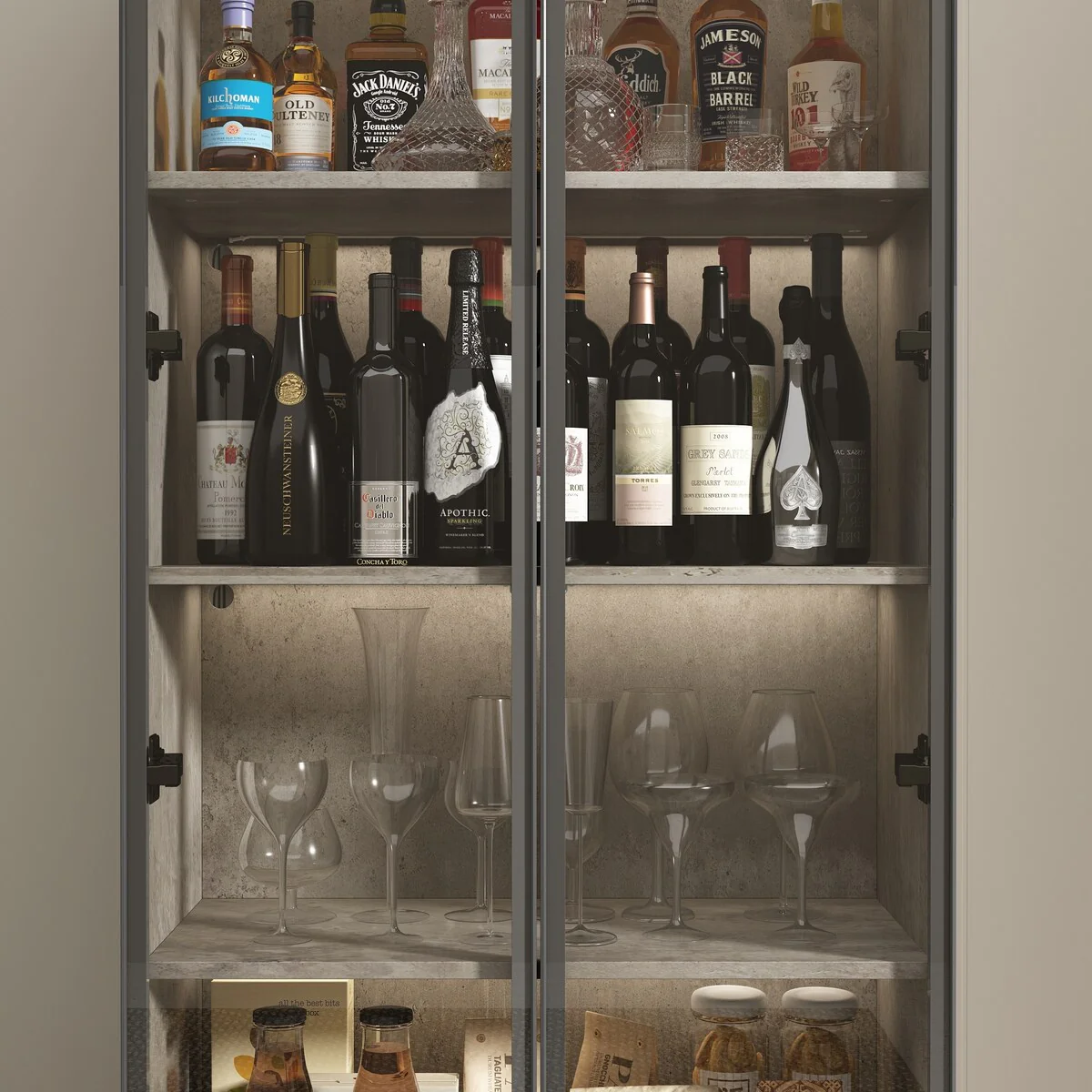 Kitchen Pantry Cabinets 5-Tier Tall Storage Cabinet with Glass Doors