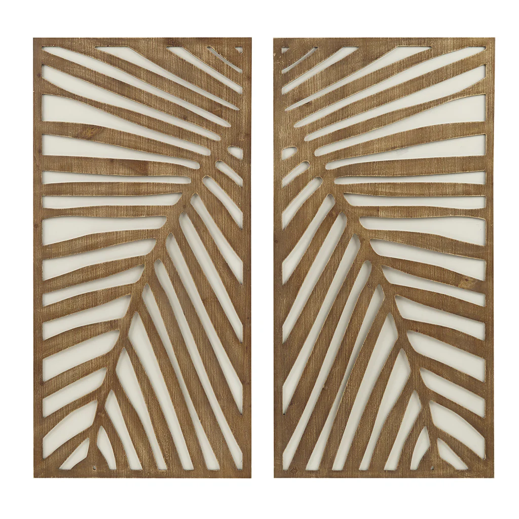 2-Piece Wood Wall Decor Set with Palm Leaf Design