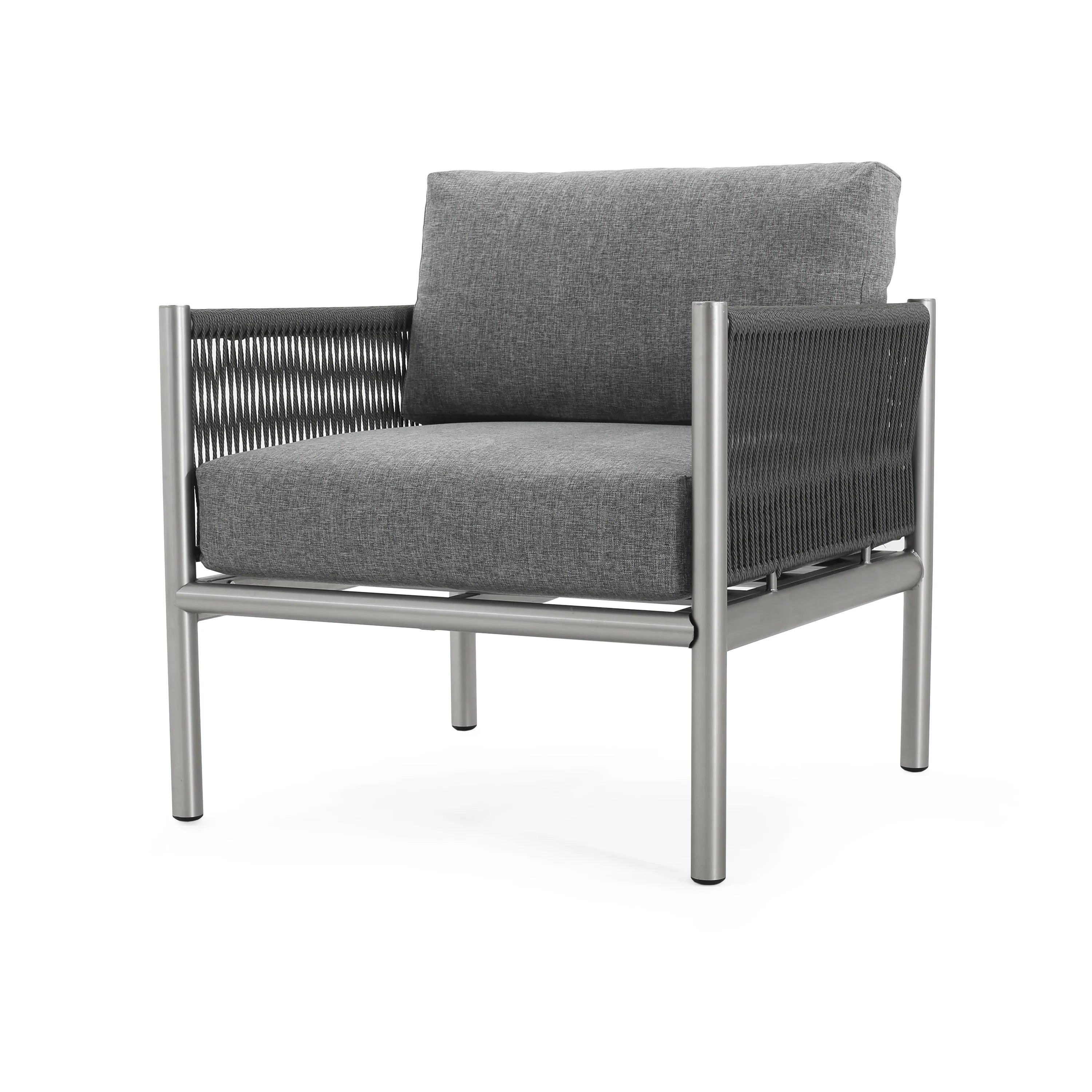 Outdoor Club Chair with Braided Rope Design and Aluminum Frame