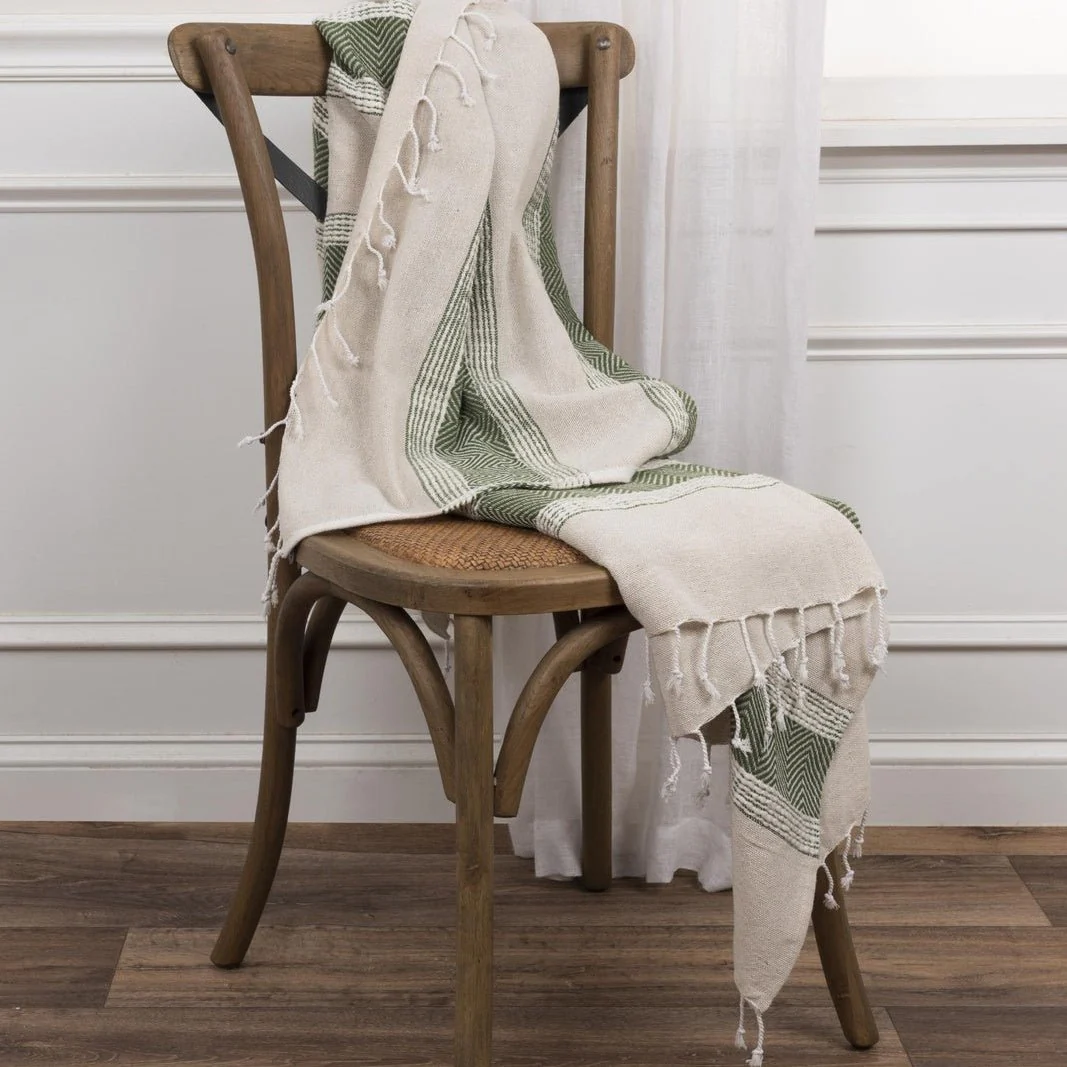 Hand loomed Stripe And Chevron 90% Cotton, 10% Acrylic Throw