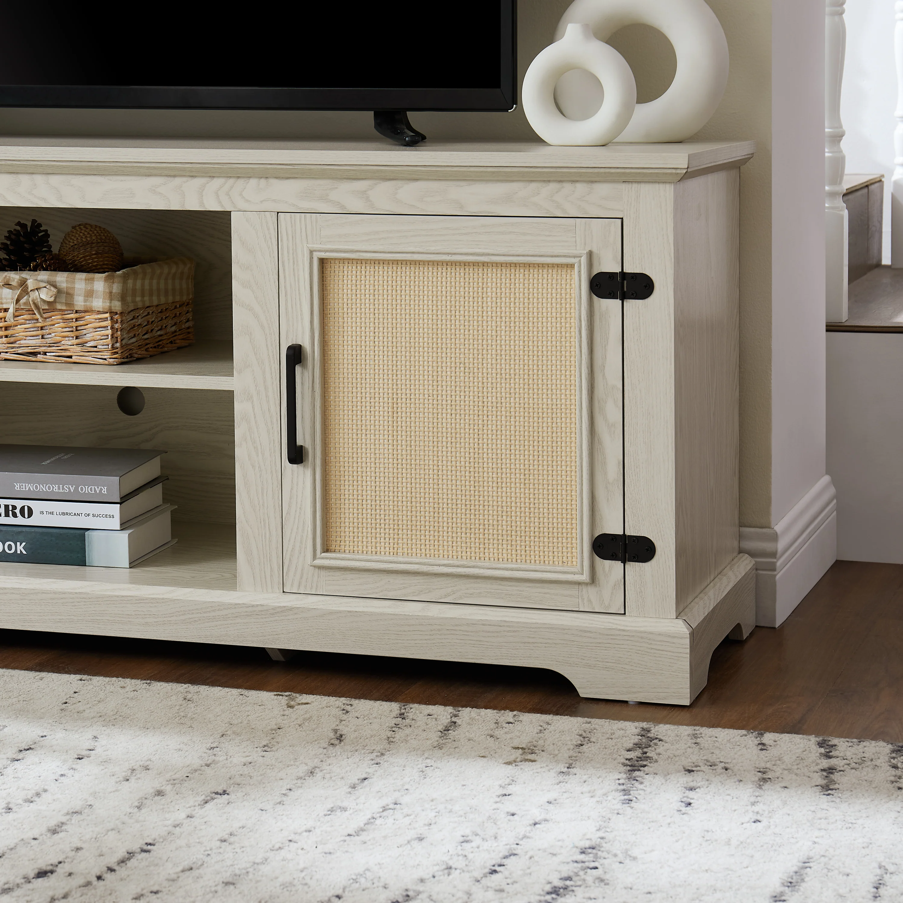 Farmhouse Rattan TV Stand